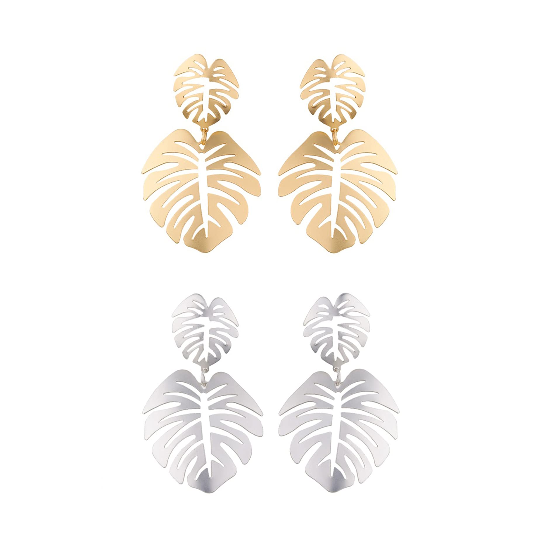 Gold Green Palm Leaf Dangle Earrings for Women | Tropical Monstera Leaf Bohemian Jewelry | Beach Party, Summer Vacation & Boho Chic Outfit Accessories