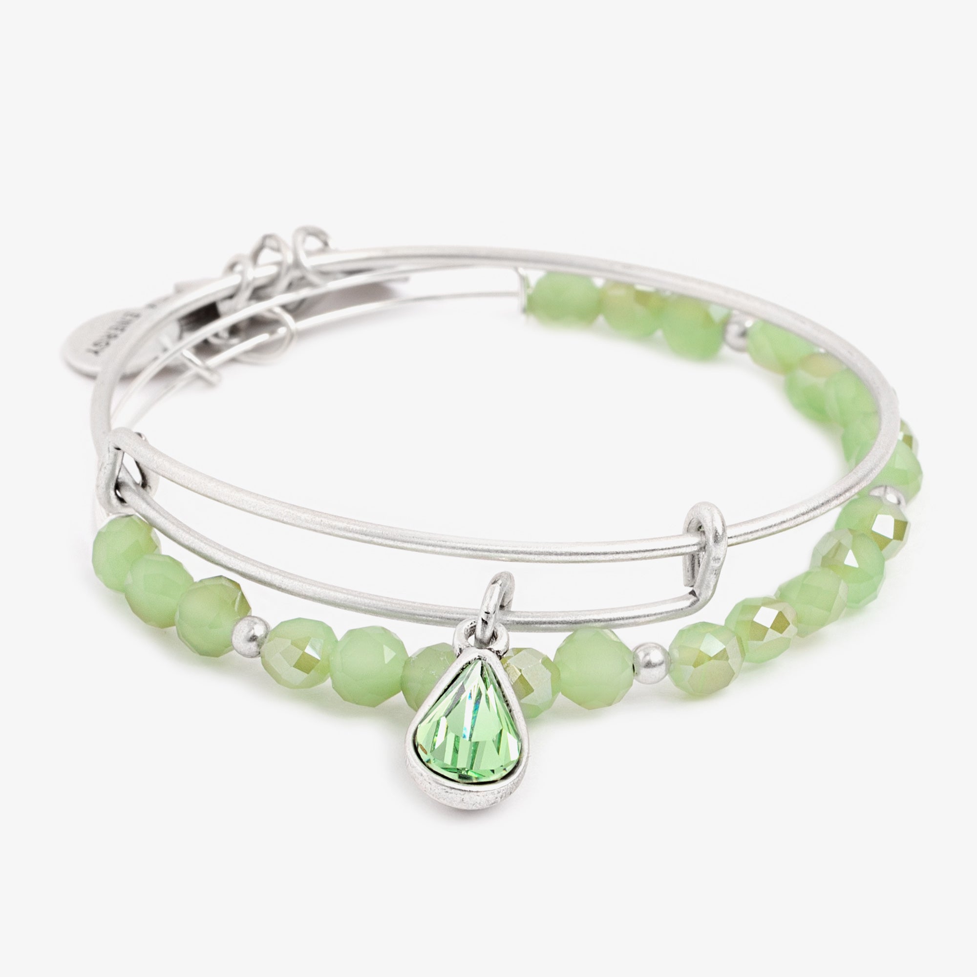 Crystal Infusion Strength Charm Bangle Set of 2 - Elegant Healing Bracelets for Women, Positive Energy Jewelry for Meditation, Yoga & Spiritual Wellness