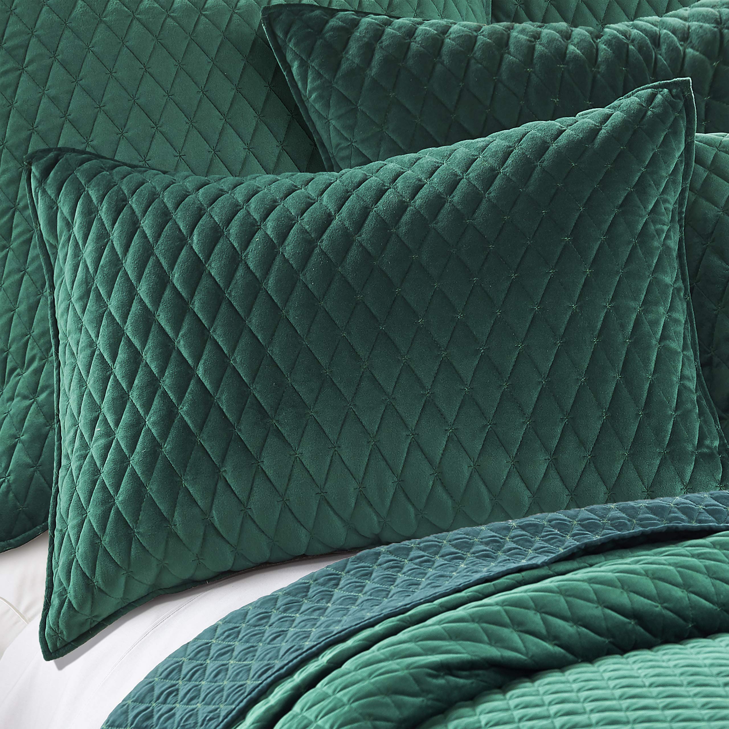 Levtex Home Empire King/Cal King Velvet Quilt - Emerald Green Diamond Quilting Bedspread (106
