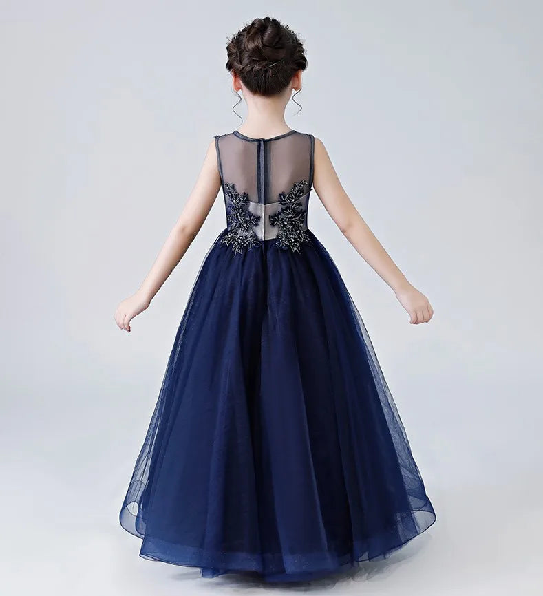 Navy Blue Flower Girl Dress for Junior Bridesmaids | Kids Pageant Gown | Children's Party Dress | Perfect for Weddings, Pageants & Special Occasions