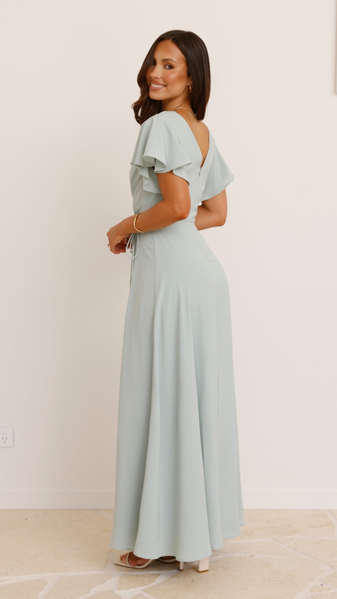 Charlize Women's Maxi Dress - Flowy Long Boho Dress with V-Neck & Side Slits in Sage Green - Perfect for Beach, Vacation & Summer Outfits