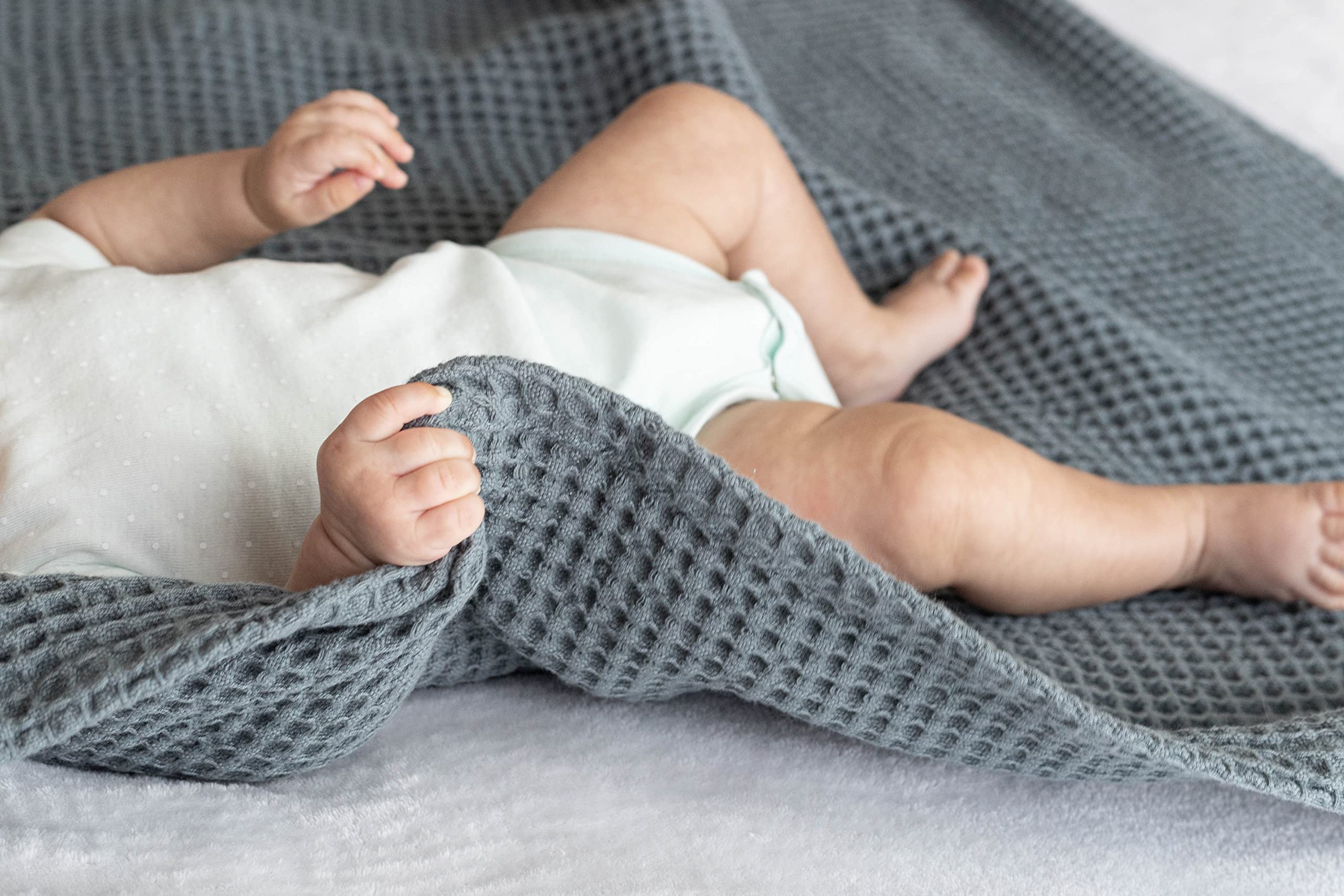 Soft Cotton Gray Baby Waffle Blanket - 100% Organic Breathable Waffle Knit Baby Blanket 36