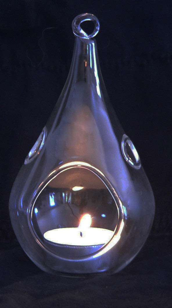 10 Pack Clear Glass Tealight Candle Holders - Hanging Tear Drop Pear Hourglass Shape (20cm High) for Terrariums, Mini Gardens, Wedding Decor & DIY Crafts - Perfect Home Decoration Gift Set