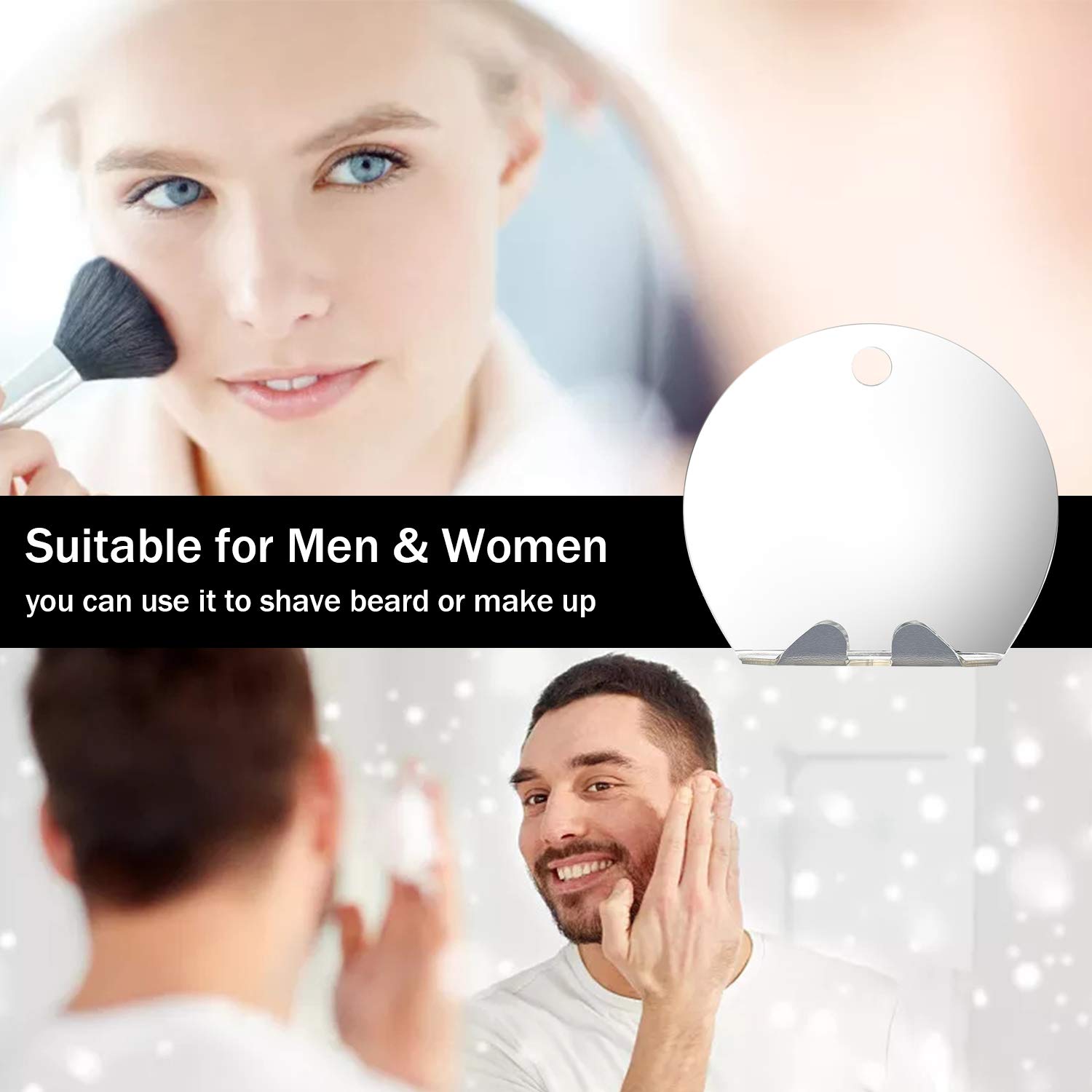 Fogless Shower Mirror for Shaving - Anti-Fog Bathroom Mirror with Strong Suction, Portable Handheld Round Mirror for Makeup, Beard Grooming & Travel - Perfect for Steam-Free Shaving & Daily Grooming Routine