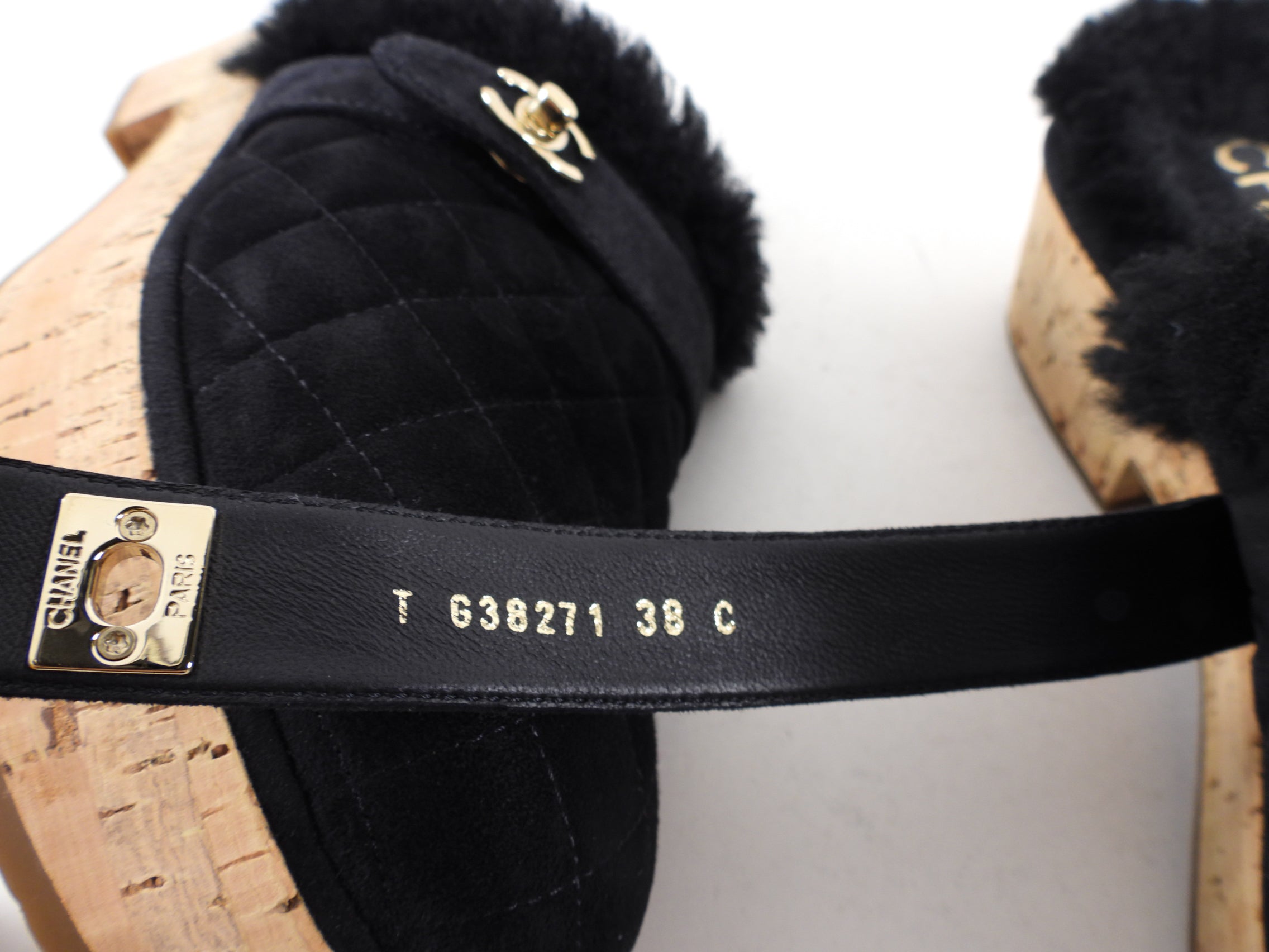 Chanel 21A Black Shearling CC Turn Clasp Quilted Cork Mules Size 37 - Luxury Designer Slides for Women | Perfect for Casual Outings, Date Nights & Fashionable Comfort