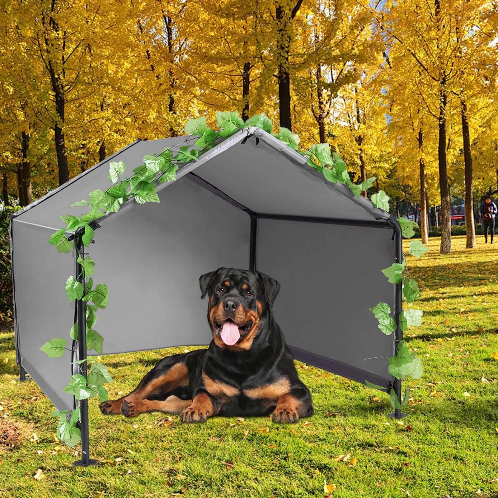 Waterproof Dog Shade Shelter Tent for Small Medium Large Dogs - Sun Protection Outdoor Pet House with Upgraded Doors & Ground Nails - Perfect for Backyard, Camping, Beach, and Patio Use
