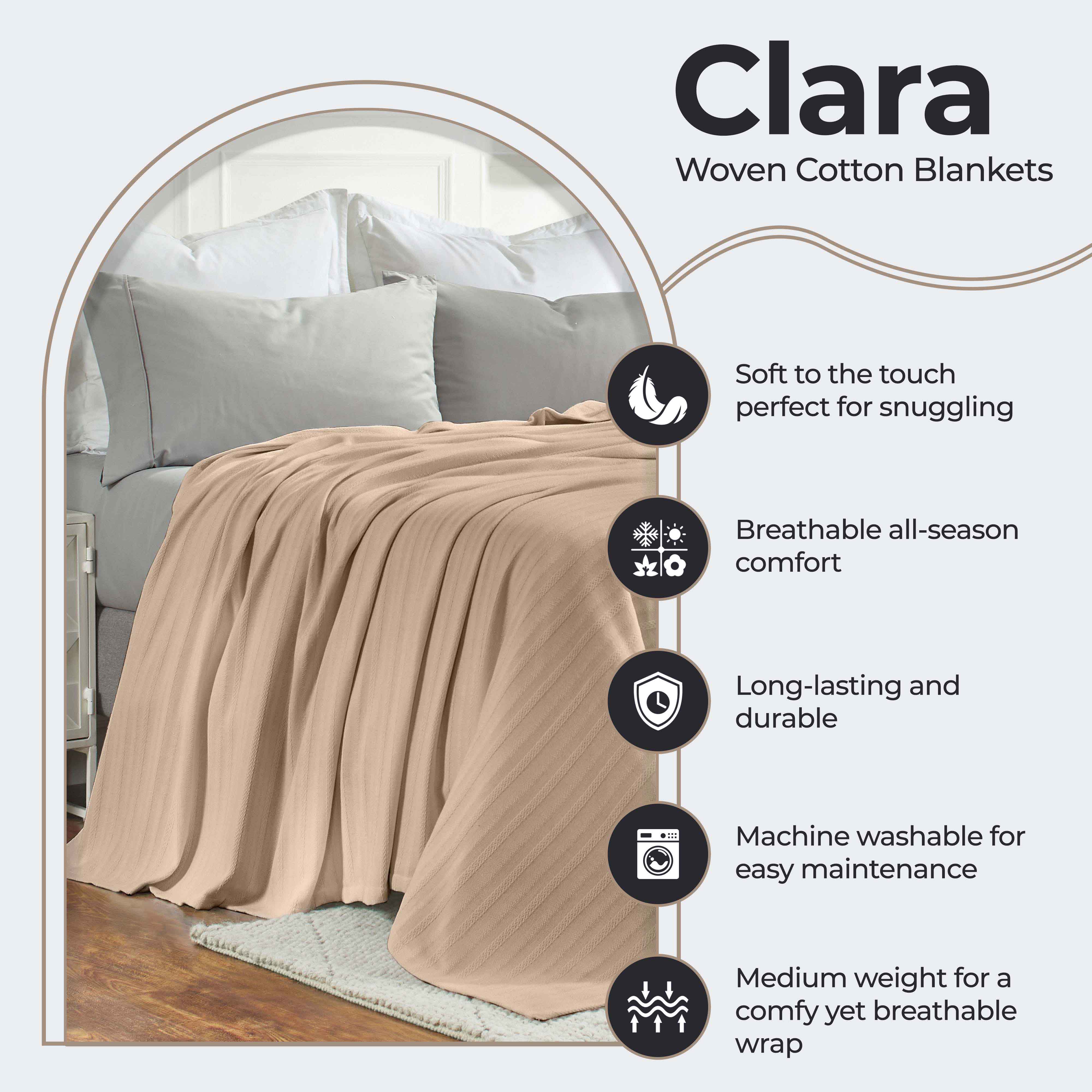 Soft Clara Cotton Textured Striped Lightweight Woven Blanket - Perfect for Sofa, Bed & Outdoor Picnics