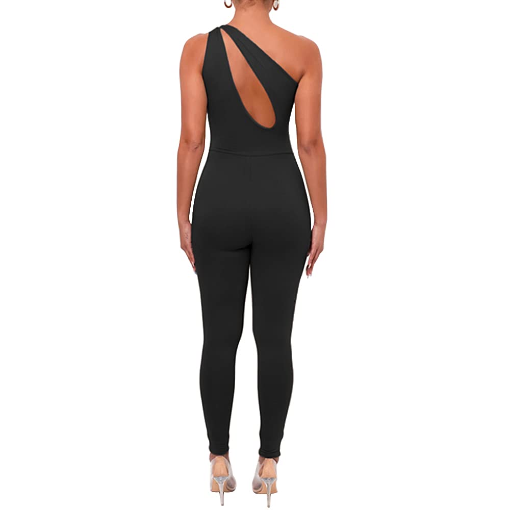 SHESEEWORLD Women's Sexy Cutout Sleeveless One Shoulder Bodycon Jumpsuit - Backless Party Romper for Club, Night Out & Special Occasions