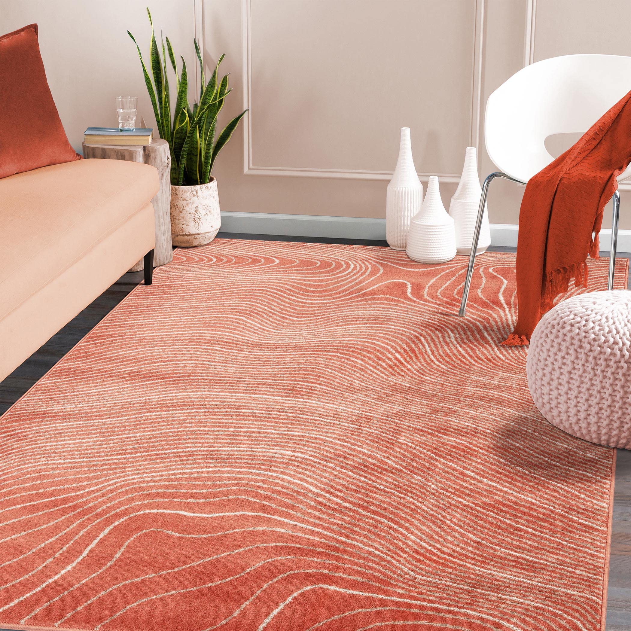 Premium Plush Indoor Area Rug - Soft High-Traffic Carpet with Jute Backing | Modern Abstract Wood Grain Design | 8' x 10' Coral Veer Collection | Perfect for Hallways, Entryways, Living Room, Office & Kitchen Decor | Adds Warmth & Style to Any Space