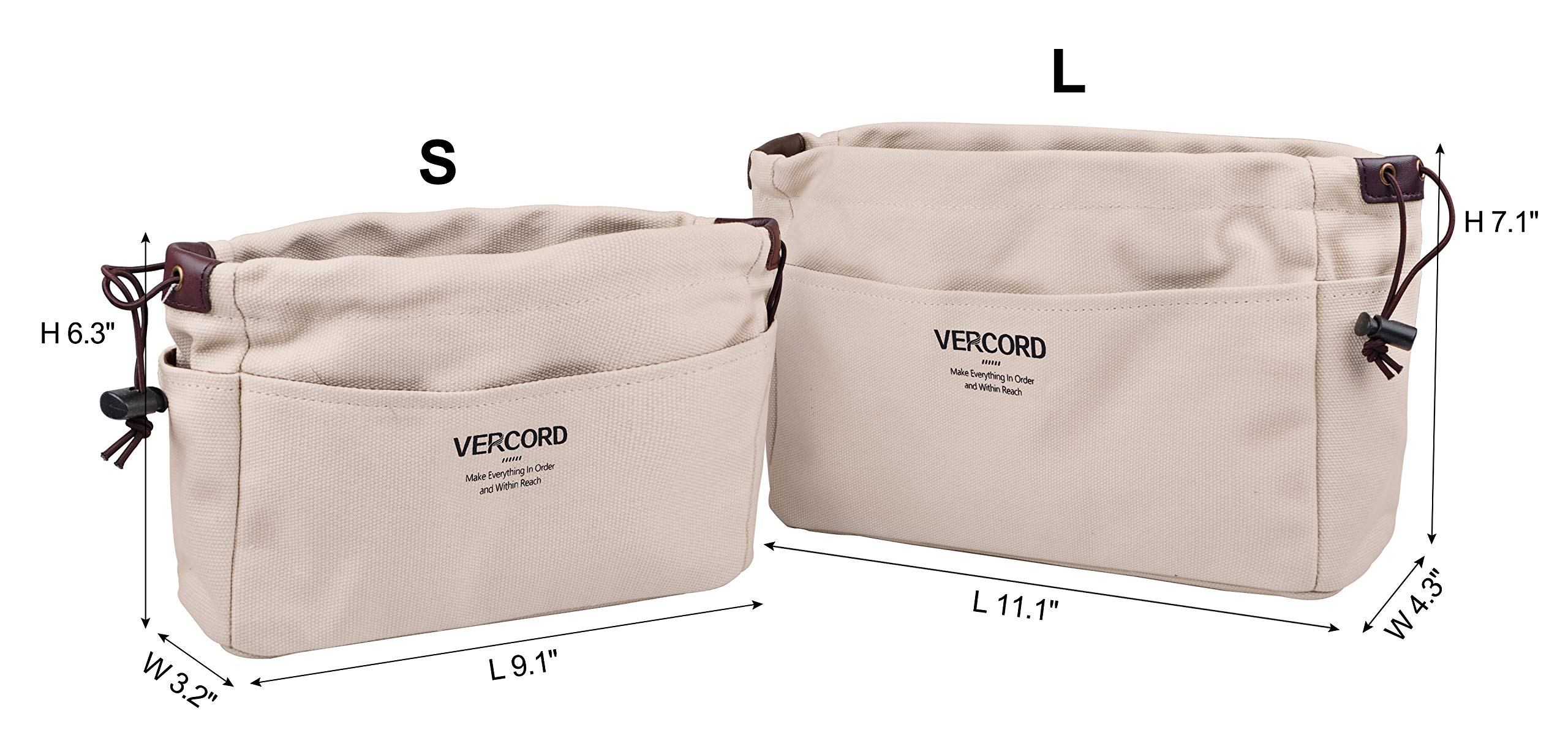 Vercord Canvas Handbag Organizer - Large Beige Purse Insert with 10 Pockets | Sturdy Bag in Bag Organizer for Women | Perfect for Tote Bags, Travel & Everyday Use