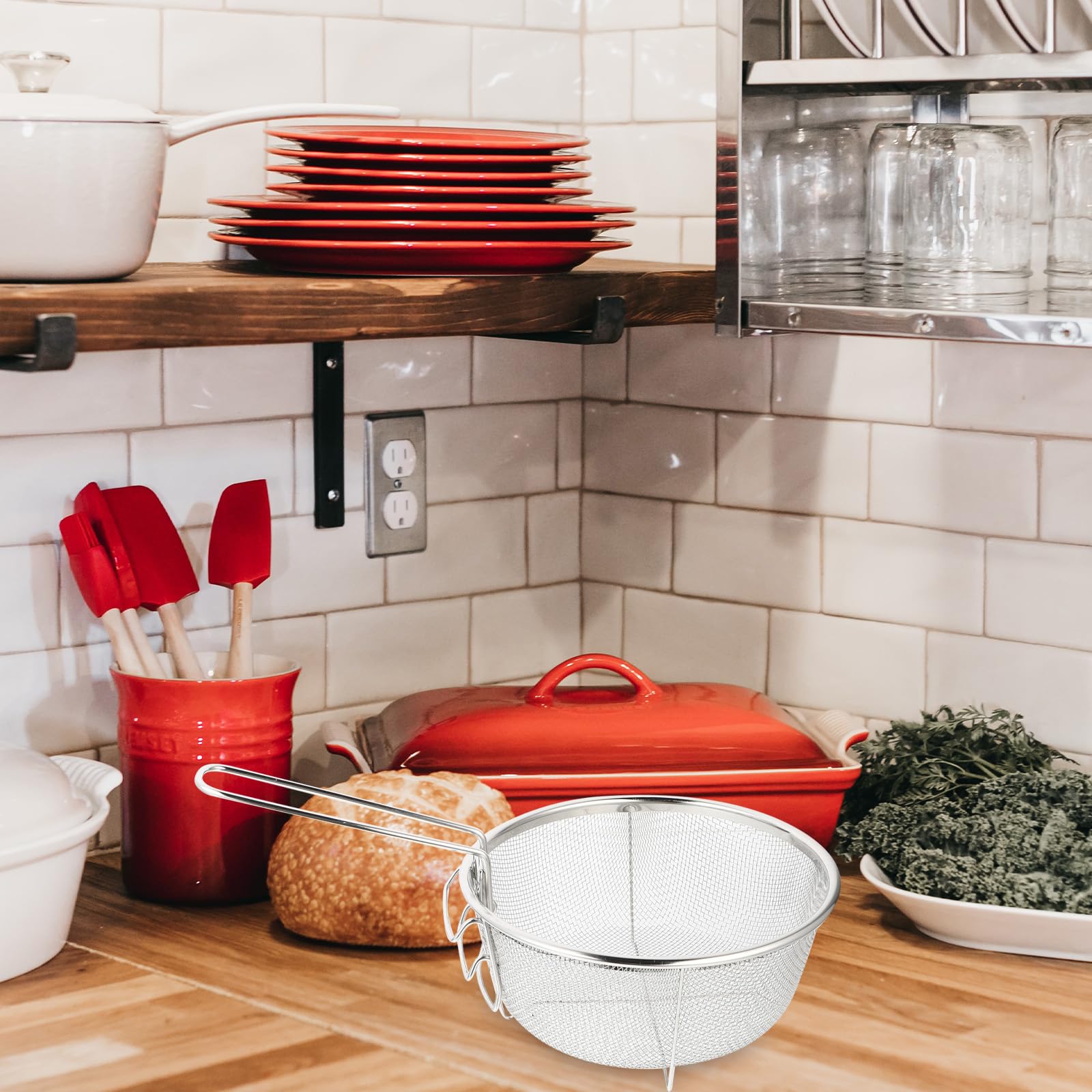 Stainless Steel Round Wire Fry Basket - Heavy Duty Mesh Skimmer Strainer for French Fries, Chicken, and More | Perfect for Deep Frying, Dish Draining & Kitchen Use