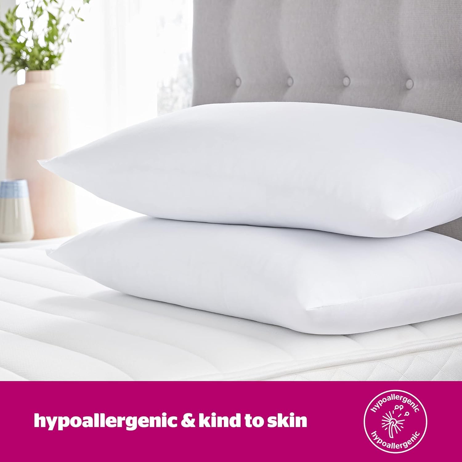 Silentnight Ultrabounce Pillows 2 Pack - Medium Support Hypoallergenic Bed Pillows for Stomach, Back & Side Sleepers - Machine Washable Soft Bouncy Pillows - Perfect for Home, Hotel & Travel Use (Pack of 2)