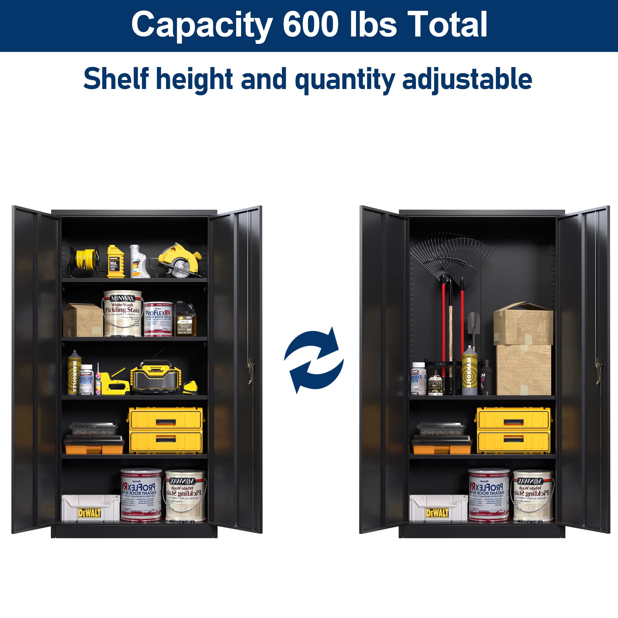 Aobabo 72-Inch Tall Metal Storage Cabinet with Handle Locking System - 4 Adjustable Shelves Steel Organizer for Office, Garage, Warehouse & Home Storage - Black (Assembly Required) - Perfect for Organizing Tools, Files & Supplies
