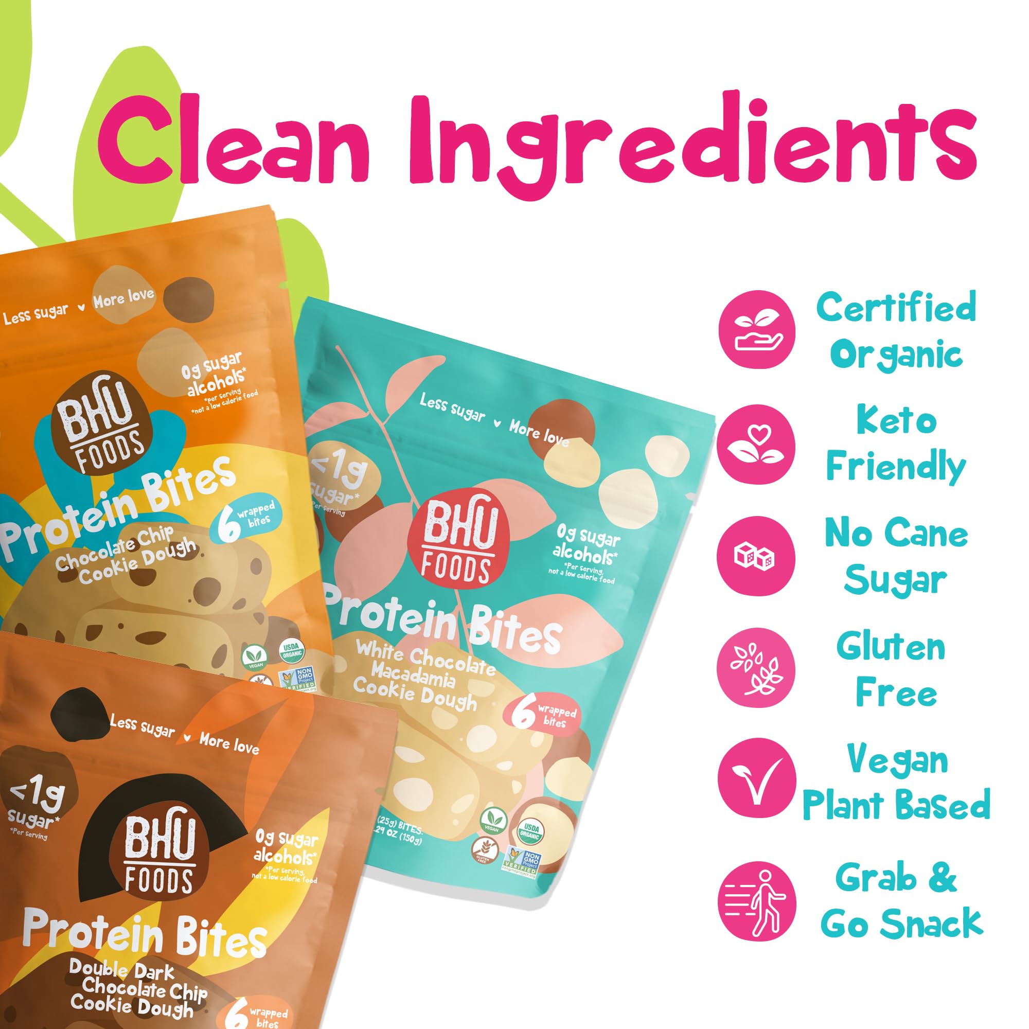 Bhu Foods Keto Bites Variety Pack - Chocolate Chip, Dark Chocolate & Macadamia Cookie Dough | Organic Low-Carb Snacks for Adults | Individually Wrapped 3-Pack | Perfect for Office Snacking, Keto Diet & On-the-Go Energy