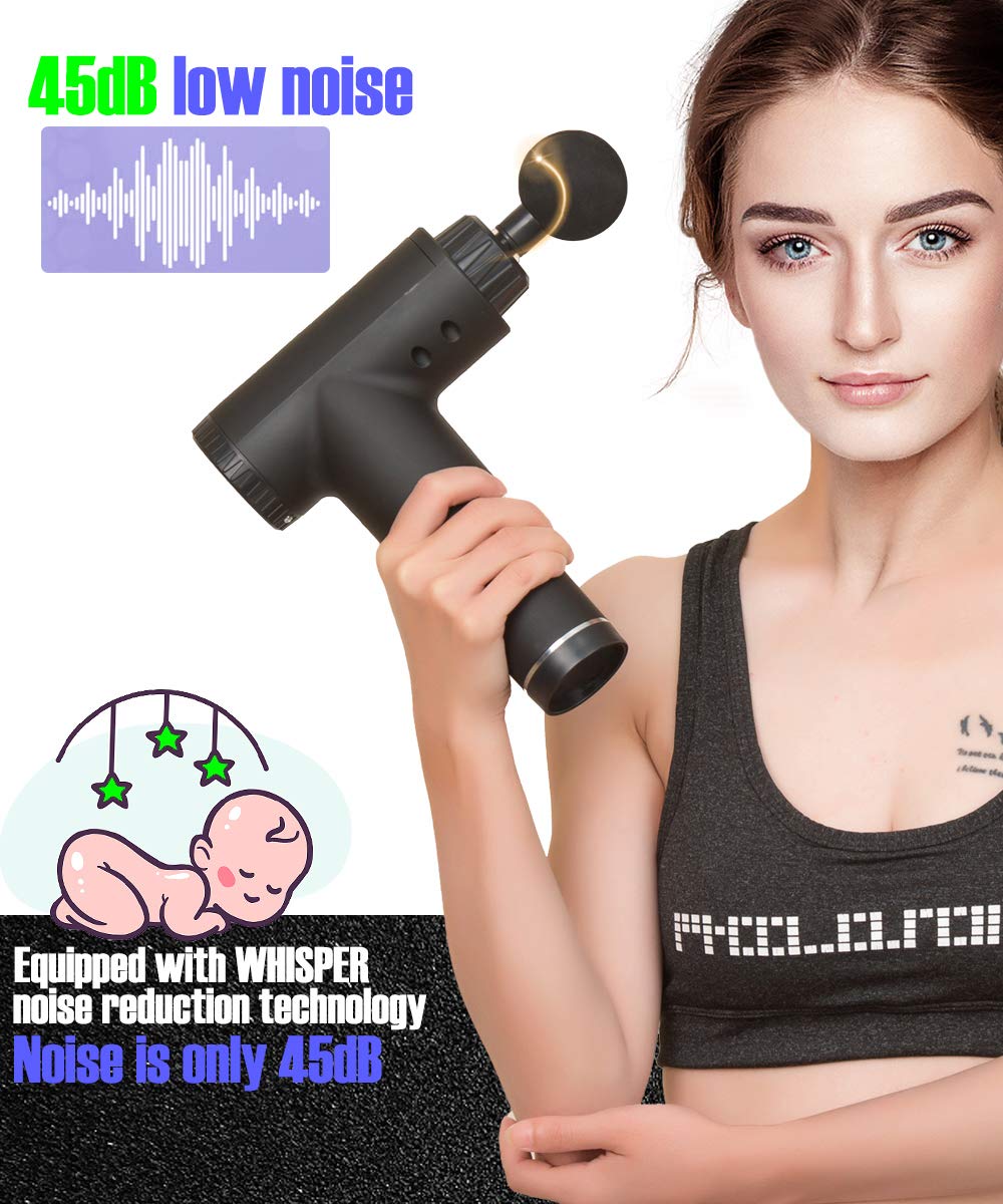Pro Massage Gun Deep Tissue - Handheld Percussion Muscle Massager with 6 Speeds & 4 Attachments, Ultra-Quiet Brushless Motor for Athletes - Pain Relief & Muscle Recovery - Perfect for Post-Workout, Physical Therapy & Home Use (Black)