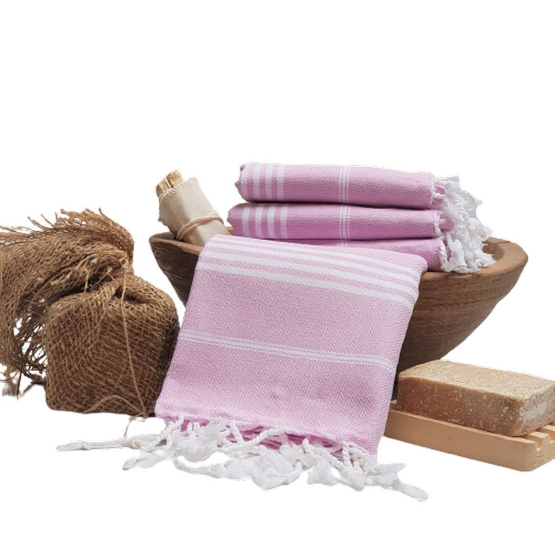 Premium Turkish Cotton Hand Towels Set of 4 - 19x40 Inch Absorbent Kitchen & Bath Towels - Soft Dish Cloths & Dinner Napkins for Home, Restaurant & Hotel Use (Pink)