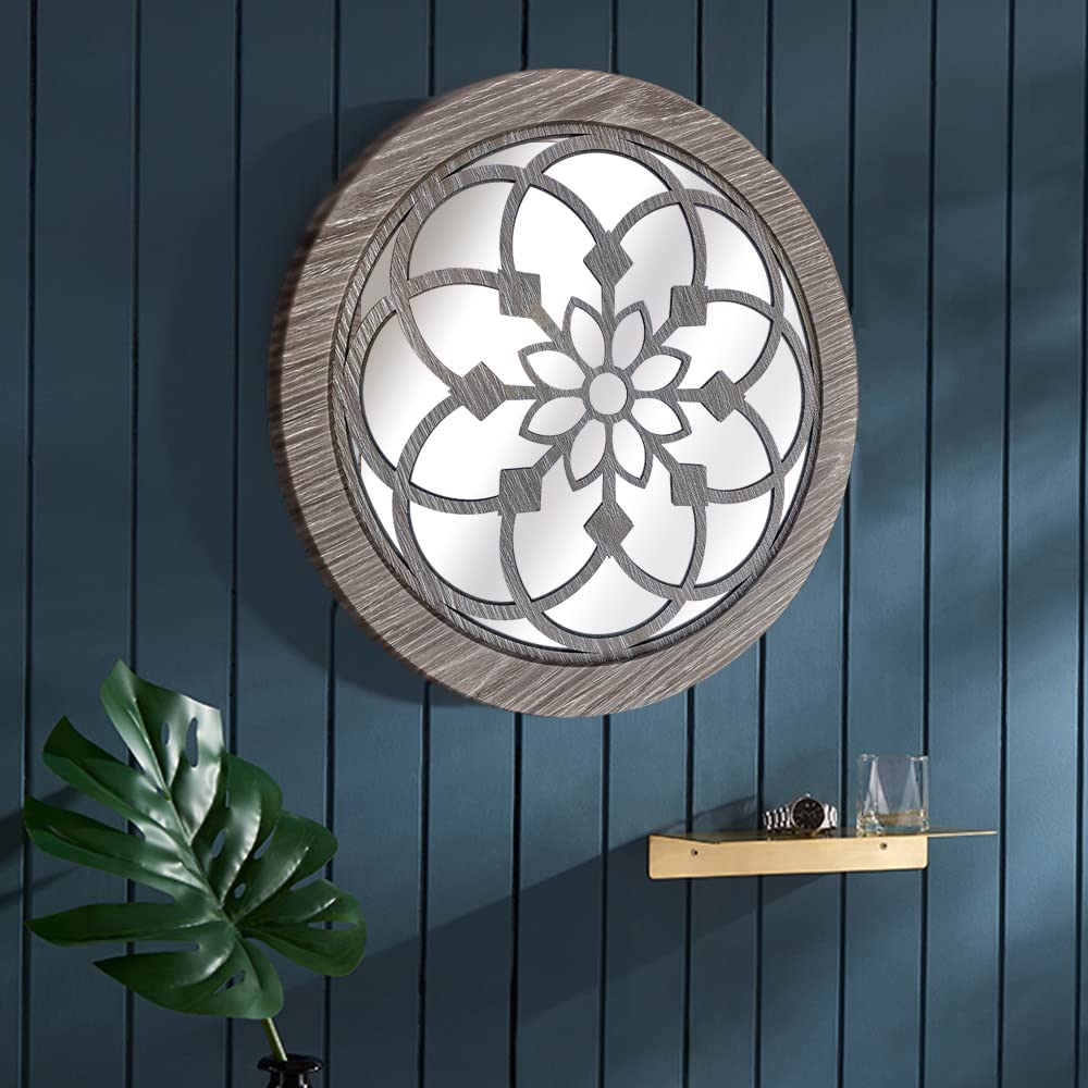 Wocred 2-Pack 20 Inch Round Wall Mirror - Rustic Farmhouse Decor, Barn Wood Frame - Perfect for Bathroom, Bedroom, Living Room & Entryway Decor | Home Renovation & Interior Design Accent Piece
