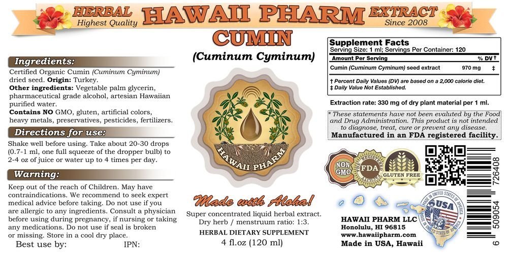 Organic Cumin Liquid Extract (Cuminum Cyminum) - Herbal Supplement, Dried Seed Powder Tincture, 15x4 oz - Perfect for Cooking, Aromatherapy & Natural Remedies