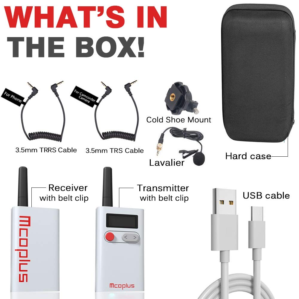 Mcoplus 48-Channel Wireless Lavalier Microphone System with Noise Reduction - 1 Receiver, 1 Transmitter & Lapel Mic for Camera, Phone, Interview (164ft Range) - Perfect for YouTube Videos, Podcasting, Live Streaming & Professional Interviews