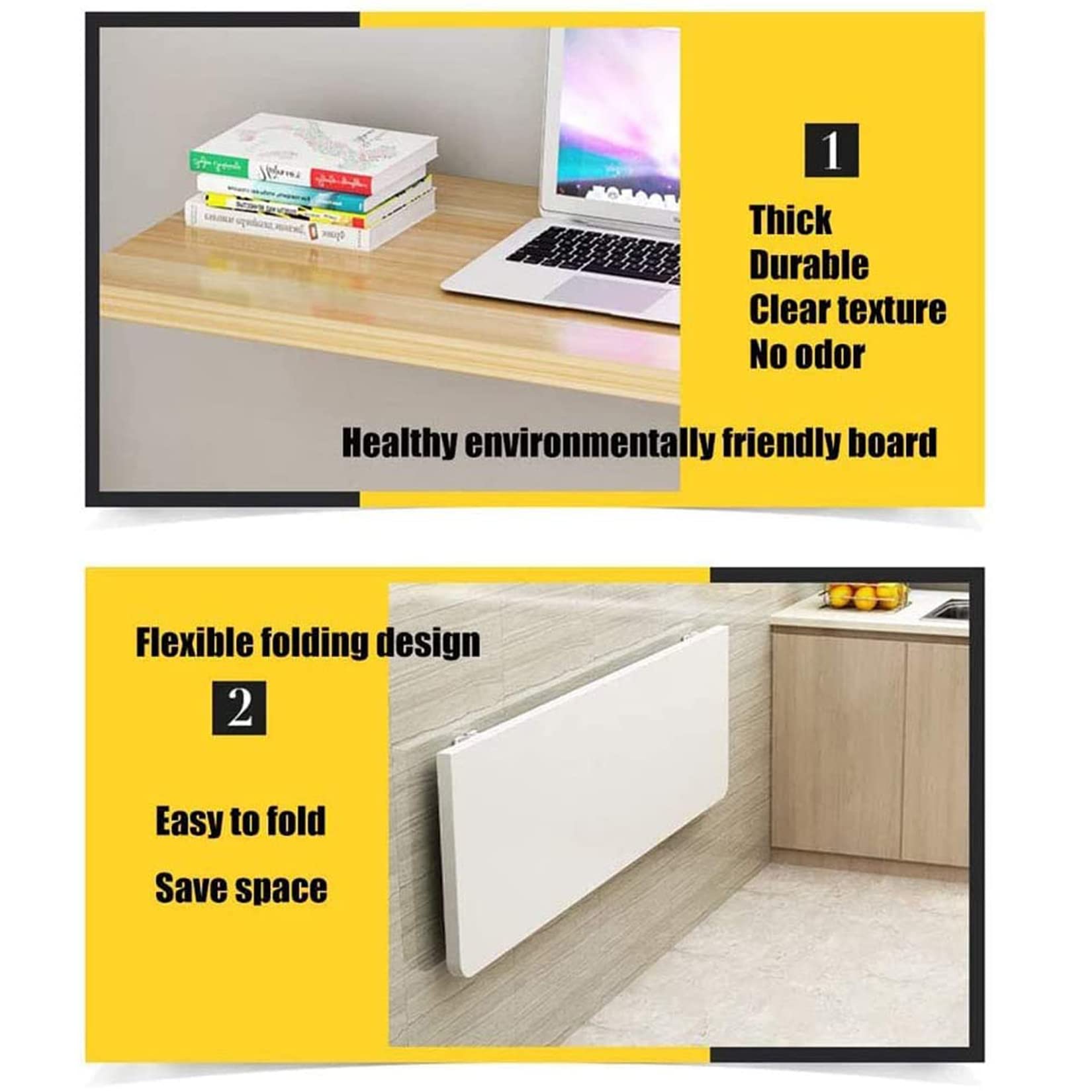 Wall Mounted Drop-Leaf Desk - Heavy Duty Folding Computer Table with Shelf Bracket | Space-Saving Office Desk, Kitchen Nook Workstation & Laundry Room Organization Solution
