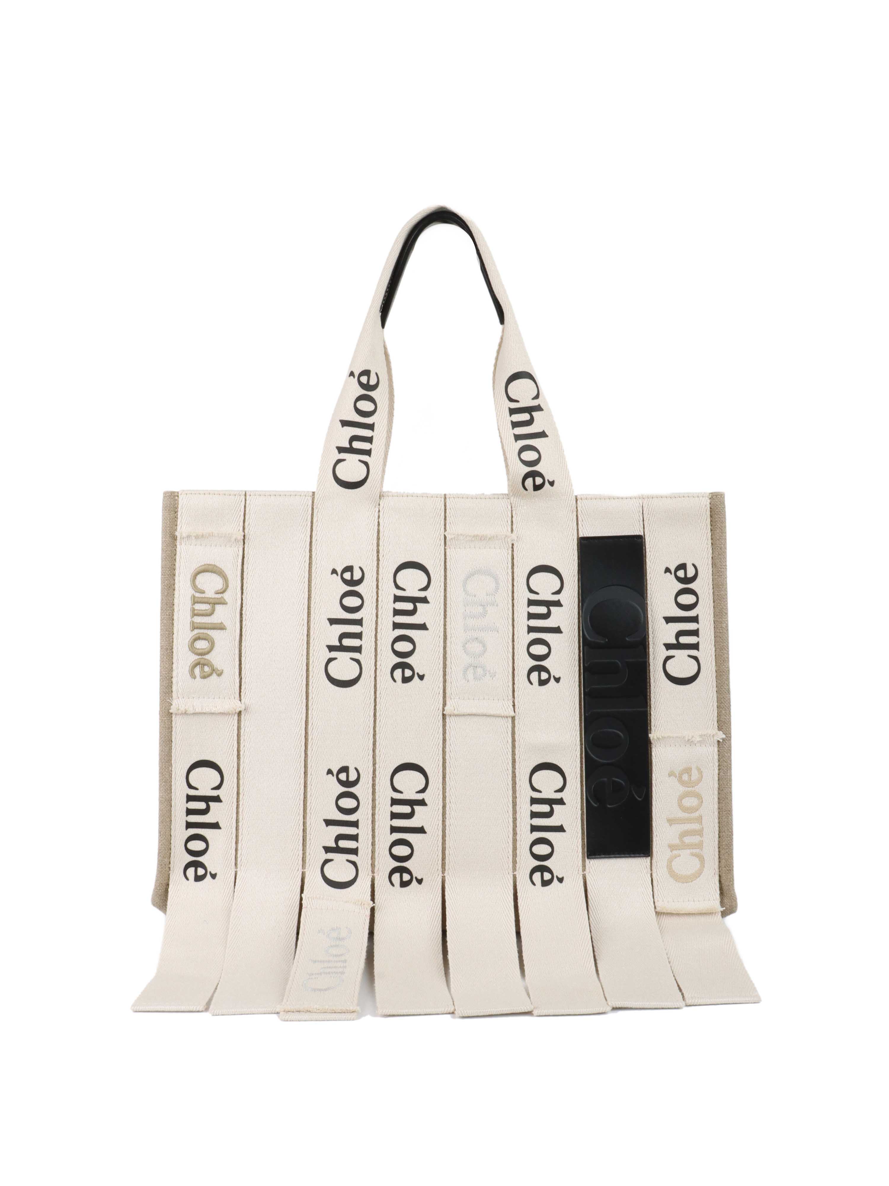 Chloe Woody Medium Tote Bag - Leather Trimmed Fringed Cotton Canvas Handbag for Women | Perfect for Work, Travel & Everyday Use