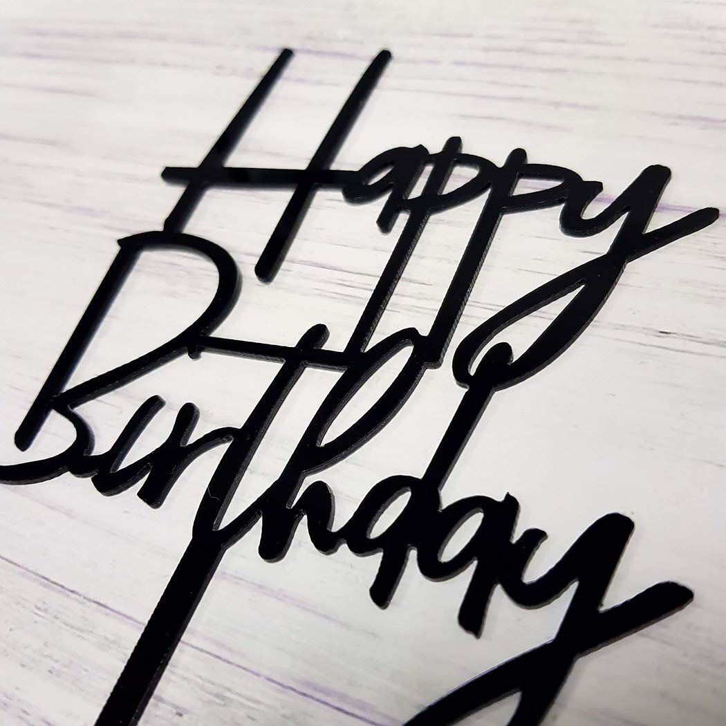 Elegant Black Acrylic Happy Birthday Cake Topper - Perfect for Birthday Party Decorations, Wedding, Anniversary & Special Celebrations