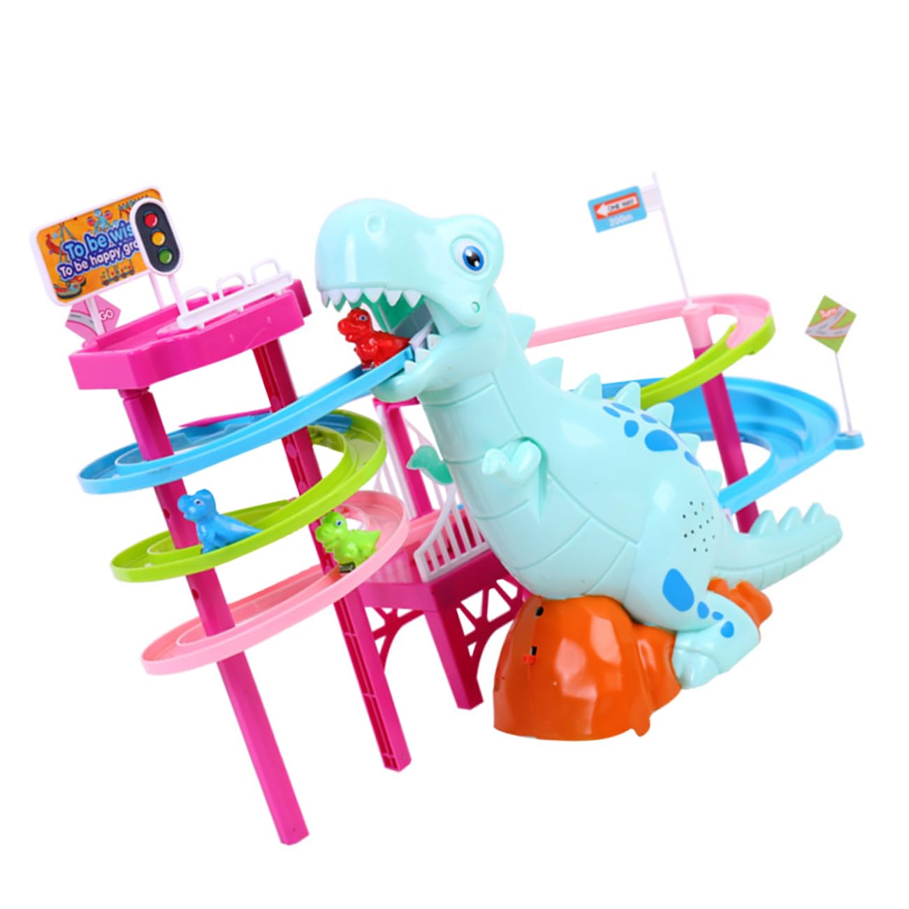 Dinosaur Toy Set for Kids - Mini Finger Puppets, Plastic Track & Climbing Stairs - Creative Play Figure Playset for Toddlers & Babies - Perfect Gift for Birthday & Holidays - Fun Indoor & Outdoor Playtime