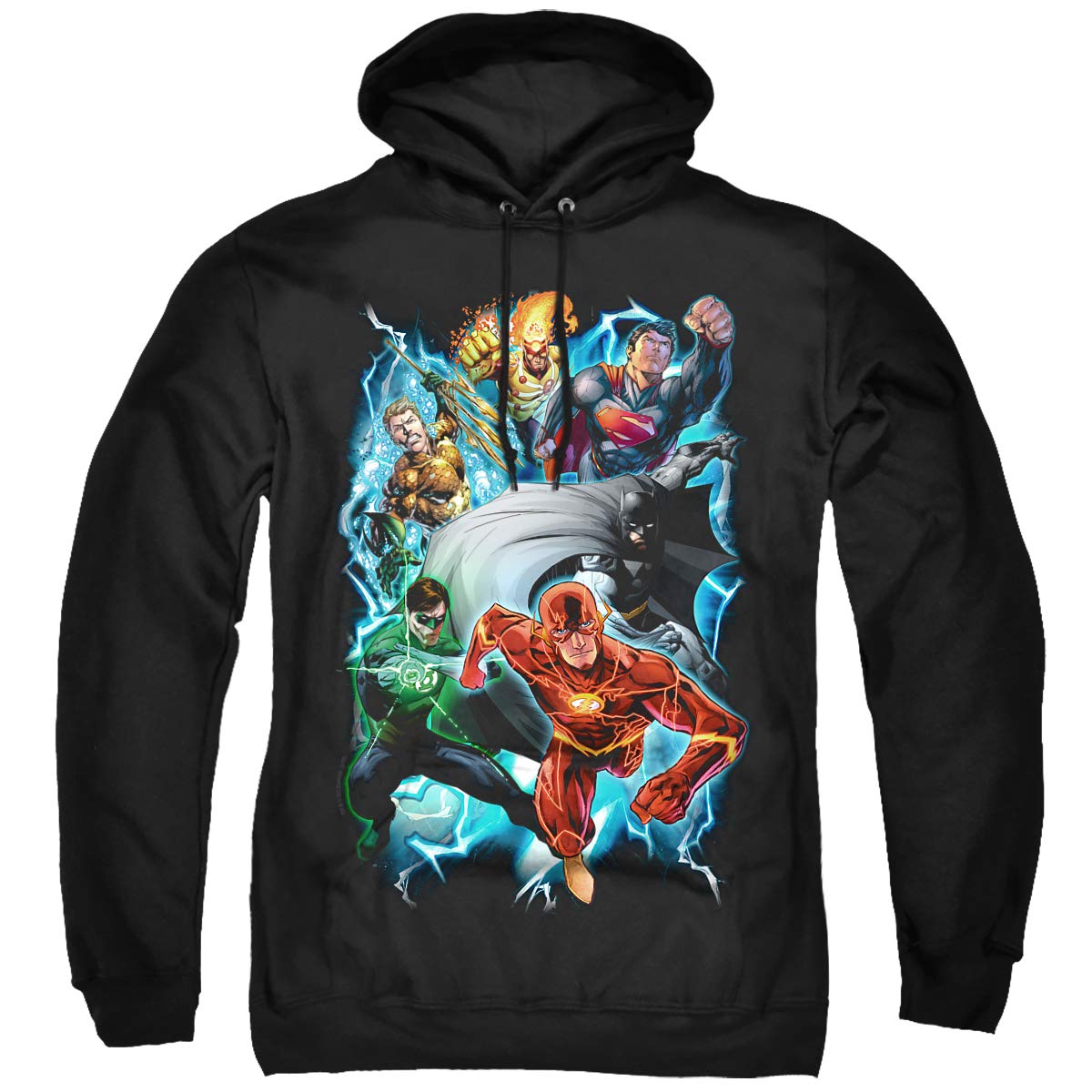 Trevco JLA Electric Team Unisex Adult Pullover Hoodie - DC Comics Superhero Graphic Sweatshirt for Men & Women - Perfect for Cosplay, Comic Con & Casual Wear