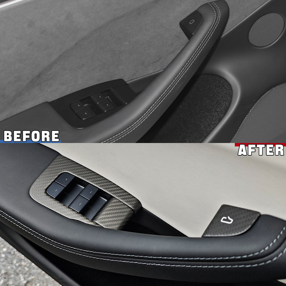 Premium Real Carbon Fiber Window Switch Trim Cover for Tesla Model 3 & Y | 2024+ Model 3 Highland (RHD/LHD Compatible) | Interior Upgrade & Luxury Car Accessory | Perfect for Car Enthusiasts & Tesla Owners