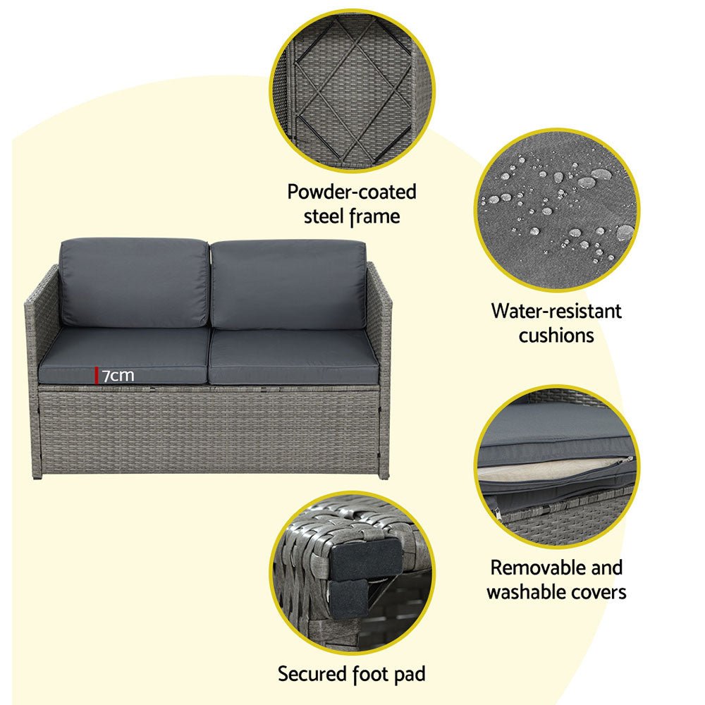 4 Piece Outdoor Patio Sofa Set - Waterproof Wicker Couch & Lounge Chairs with Grey Cushions - Perfect for Backyard, Garden, Poolside or Deck Relaxation