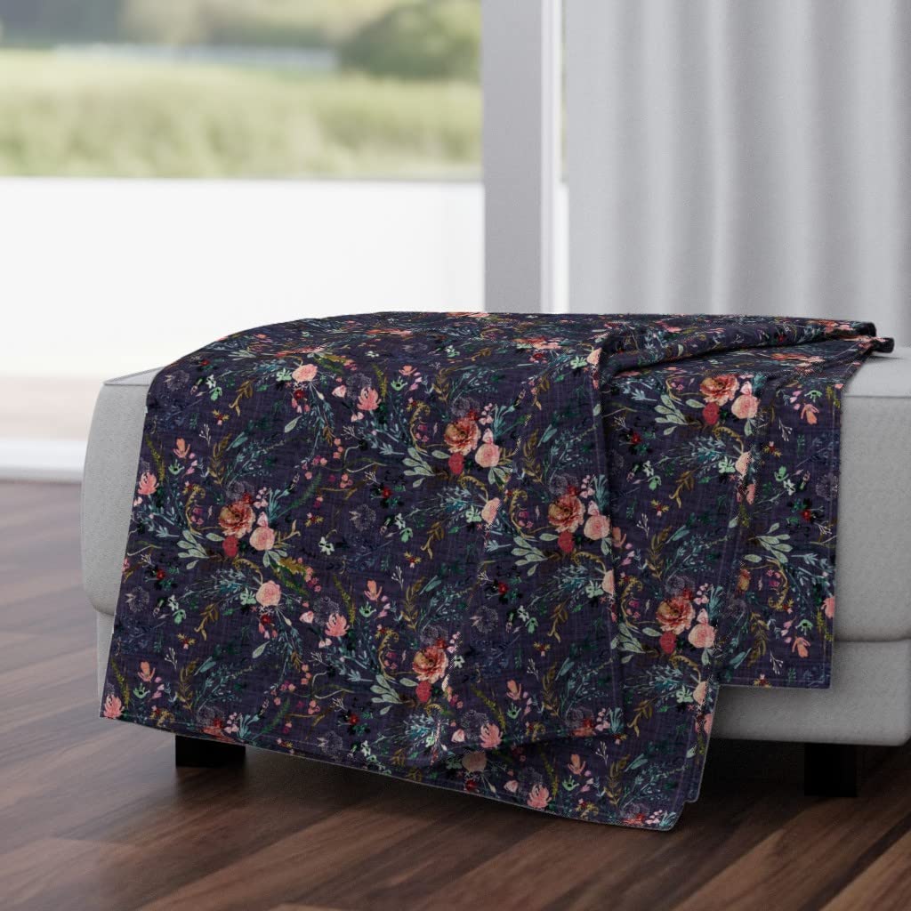 Soft Plush Minky Throw Blanket 50x70 Inches - Fable Floral Dark Garden Spring Design | Cozy Couch Blanket for Living Room, Bedroom & Gift