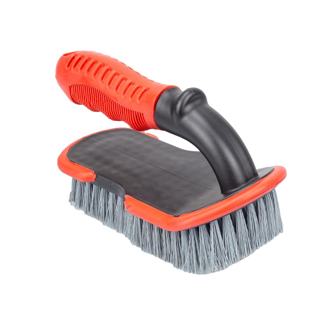 Maxshine Stiff Bristle Curved Brush for Car Detailing - 190mm Tire & Wheel Cleaning Brush | Perfect for Auto Shops, DIY Car Wash & Interior Cleaning