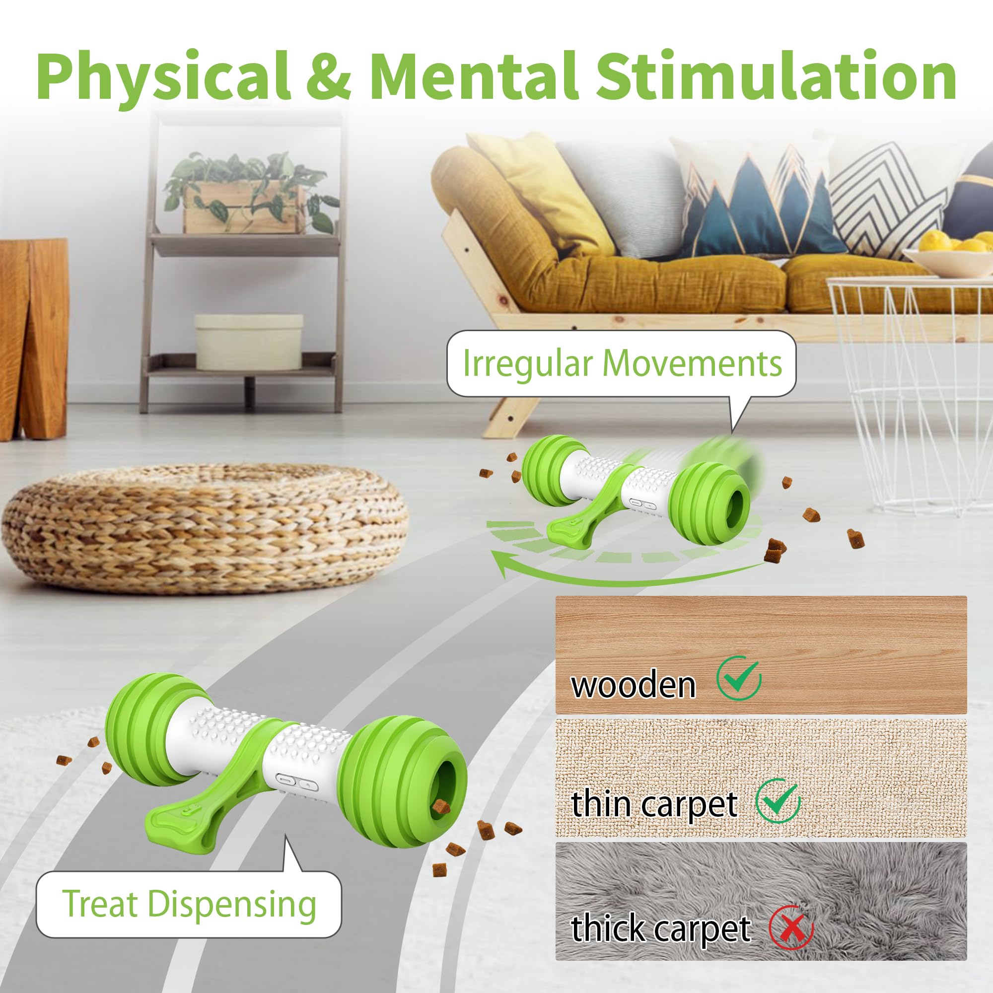 PETGEEK Interactive Dog Toys for Medium & Large Dogs - Motion Activated Electronic Dog Bone, USB Rechargeable Automatic Pet Toy to Relieve Boredom & Stimulate Play (Green) - Perfect for Indoor Play, Training & Keeping Dogs Entertained