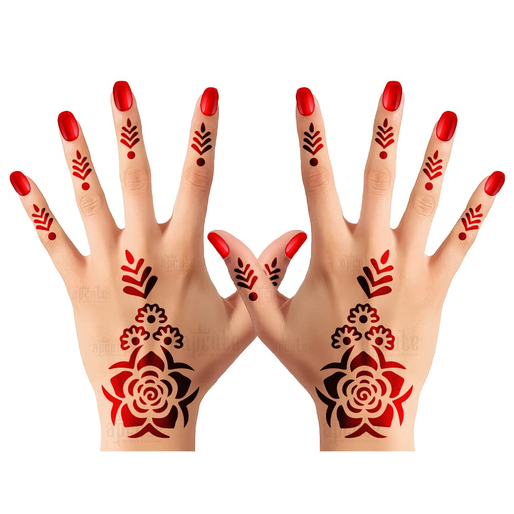Apcute Temporary Tattoo Stickers for Women & Girls - Henna Inspired Mehndi Design Stencils (Set of 204) - Easy to Apply & Remove - Perfect for Parties, Weddings, Festivals & Kids' Playtime