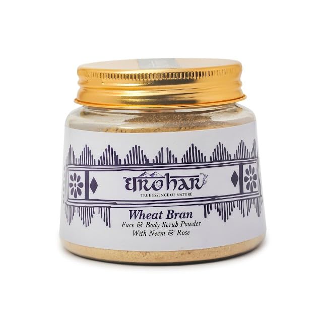 Dharohar Wheat Bran Face & Body Scrub Powder with Neem & Rose - Natural Exfoliator for Cleansing, Brightening & Softening Skin | Tan & Dullness Removal | Suitable for All Skin Types (100g) | Perfect for Spa Day, Self-Care Routine & Glowing Skin Treatment