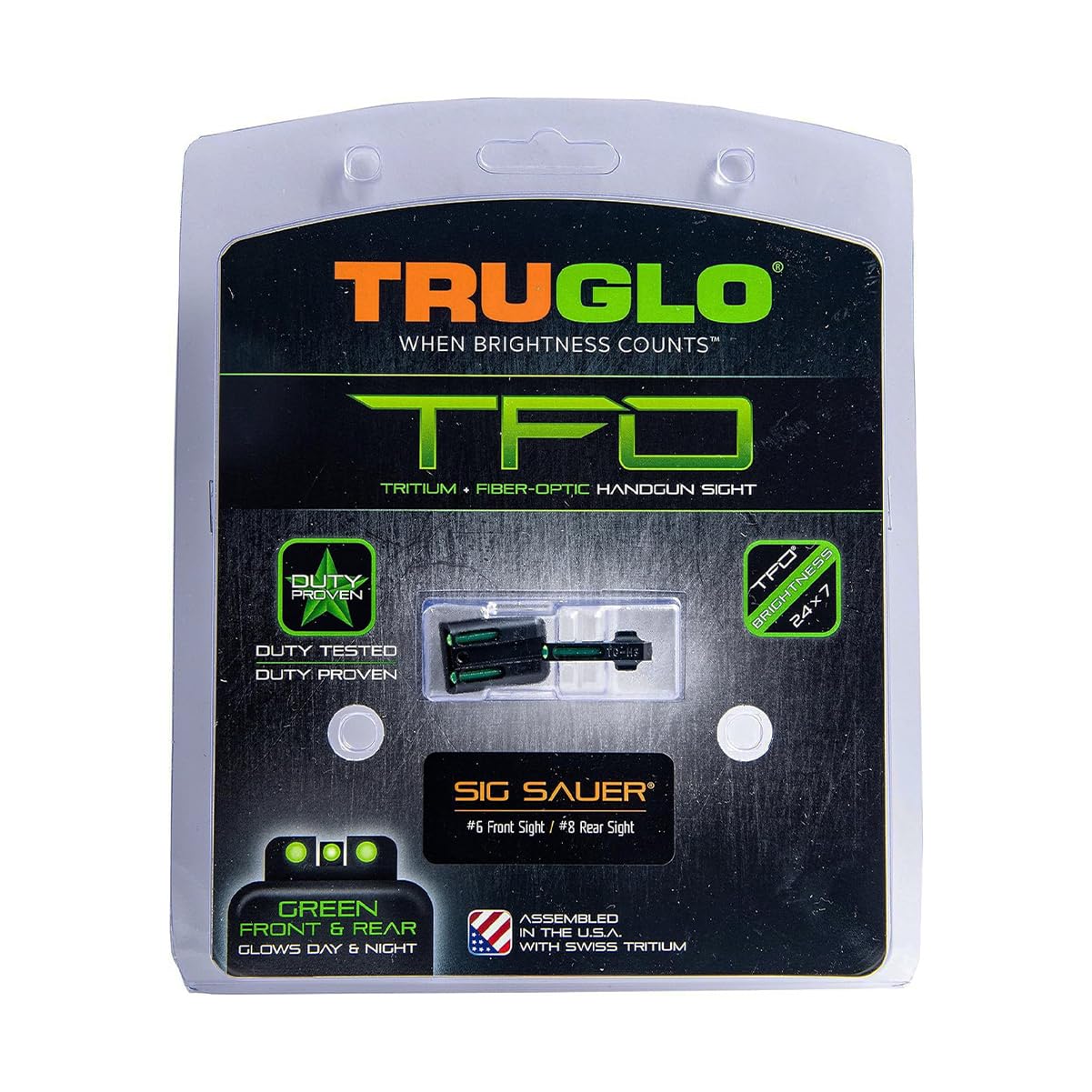 Truglo TFO Tritium & Fiber-Optic Handgun Sight Set - High Visibility Front & Rear Night Sights for Sig Sauer Pistols | Durable Compact Design for Low Light & Tactical Shooting