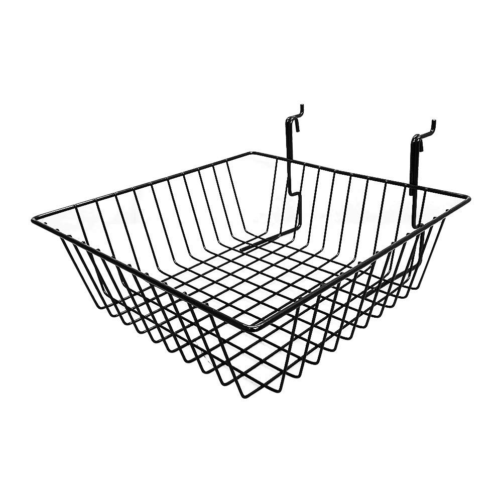 6-Piece Metal Wire Black Slatwall Gridwall Pegboard Small Double Sloping Basket Rack Fixture - Perfect for Retail Stores, Boutiques & Garment Display Organization