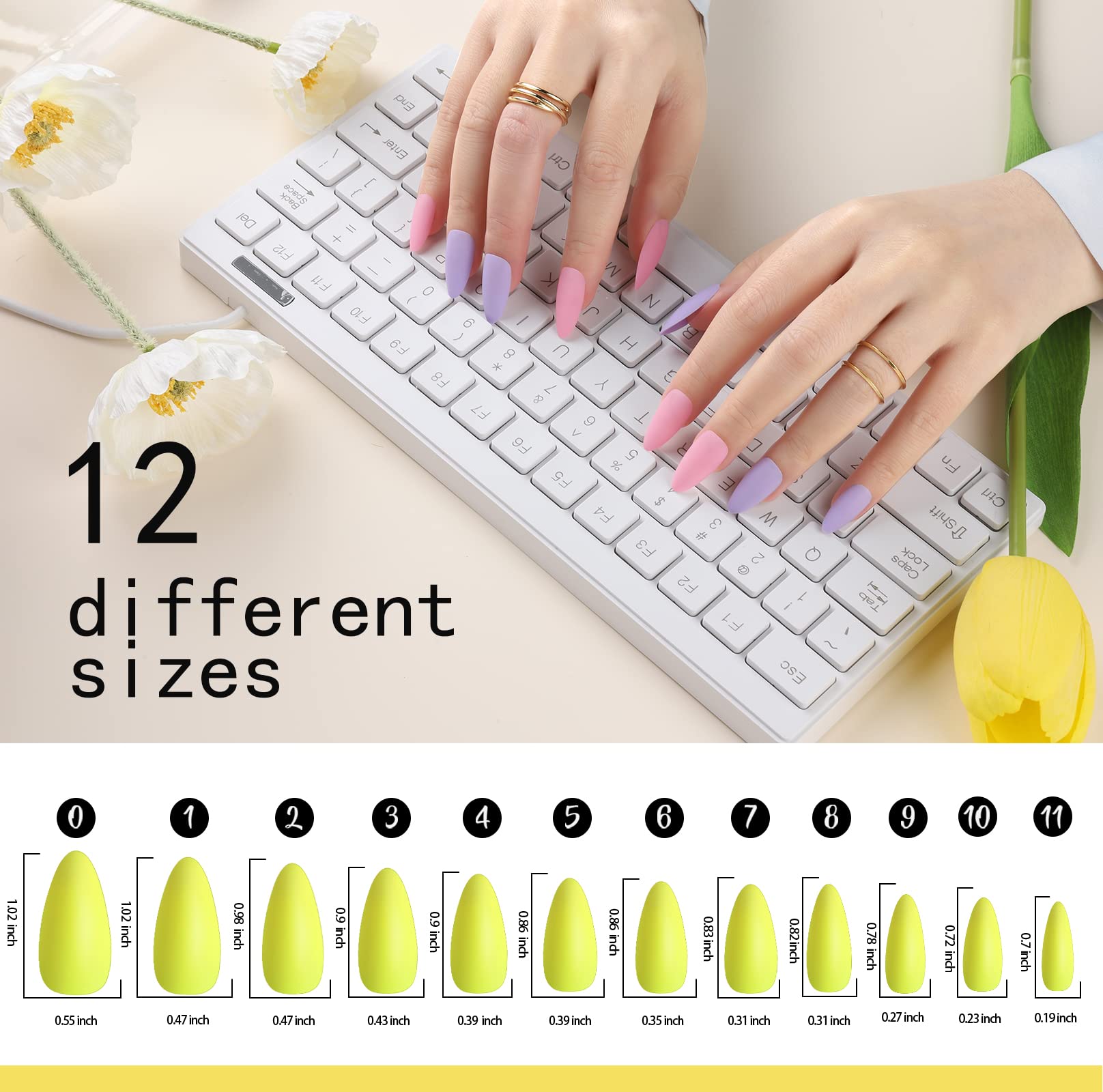 FANDAMEI 24 Colors 576PCS Almond Matte Press on Nails - Medium Length Acrylic Fake Nails with Glue, Full Cover Natural False Nails for Manicure, Salon, Party & Special Occasions