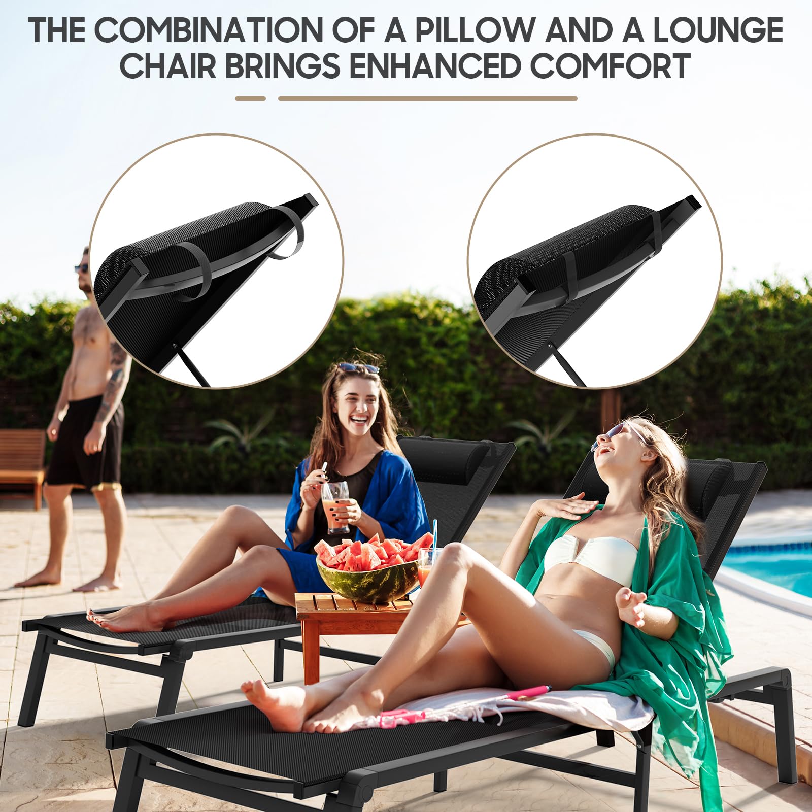 **WOAJN 2-Pack Aluminum Patio Chaise Lounge Chairs - 5-Position Adjustable Backrest, Foldable & Lightweight for Outdoor Use - Perfect for Poolside, Lawn, Deck, Beach, and Backyard Relaxation**