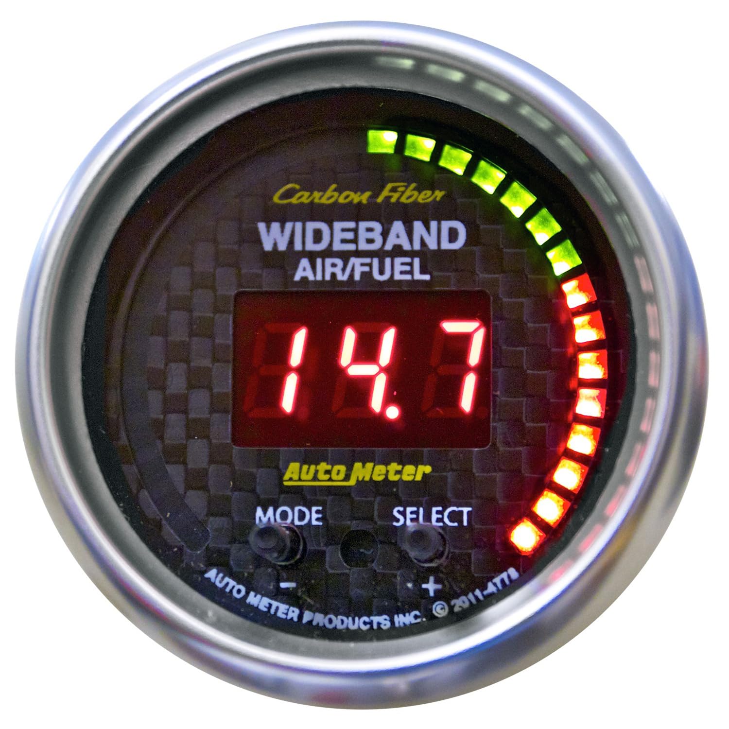 Auto Meter 4778 PRO Wideband Air Fuel Ratio Gauge with Carbon Fiber Face - High Performance O2 Sensor Monitor for Racing, Tuning & Engine Diagnostics