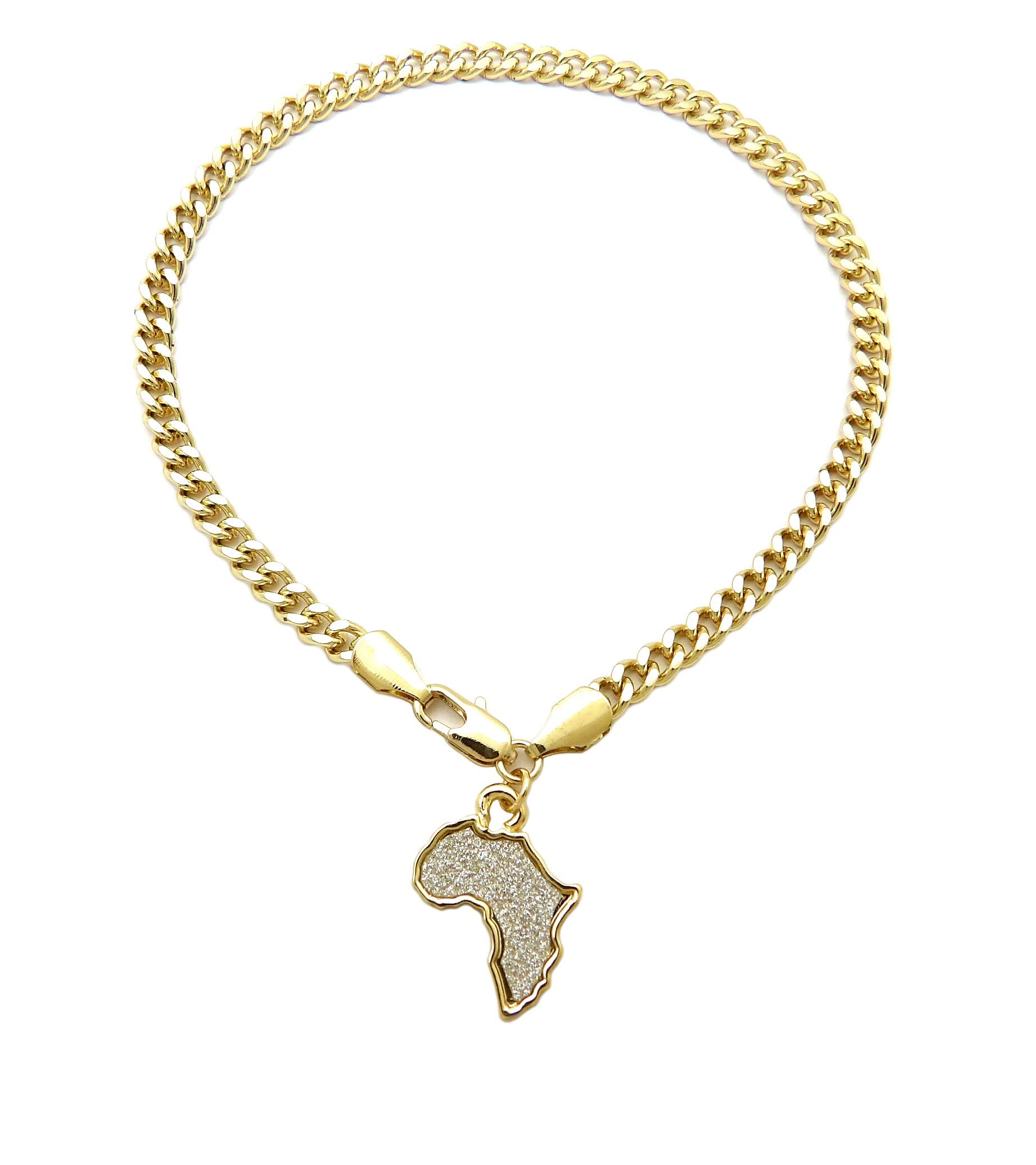 Africa Map Charm Anklet - Gold & Silver Cuban Chain for Women | Travel Jewelry