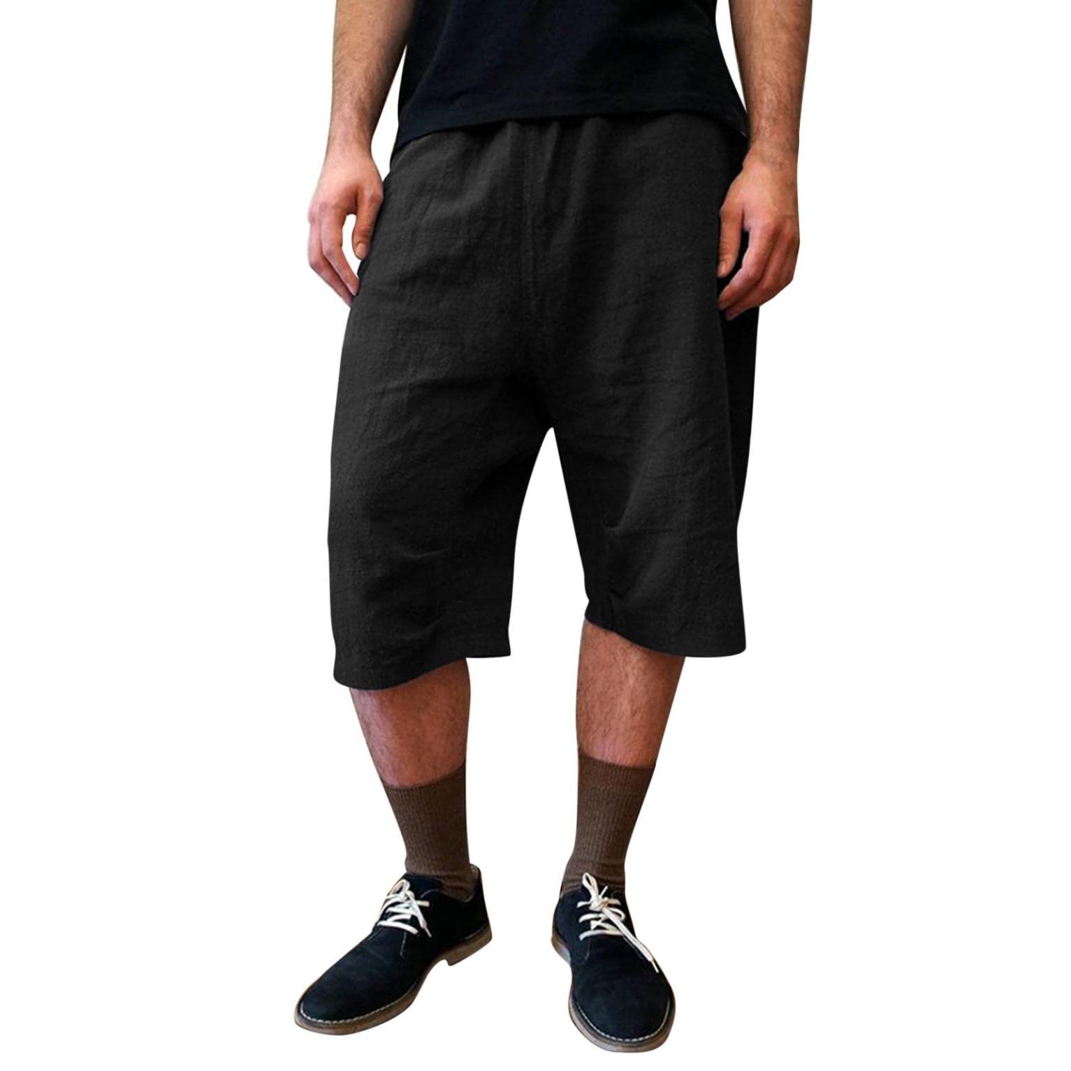 Men's 7 Inch Inseam Linen Casual Shorts with Elastic Waist & Drawstring - Gym, Workout, Training & Sports Shorts for Men - Perfect for Running, Yoga, Beach & Summer Activities