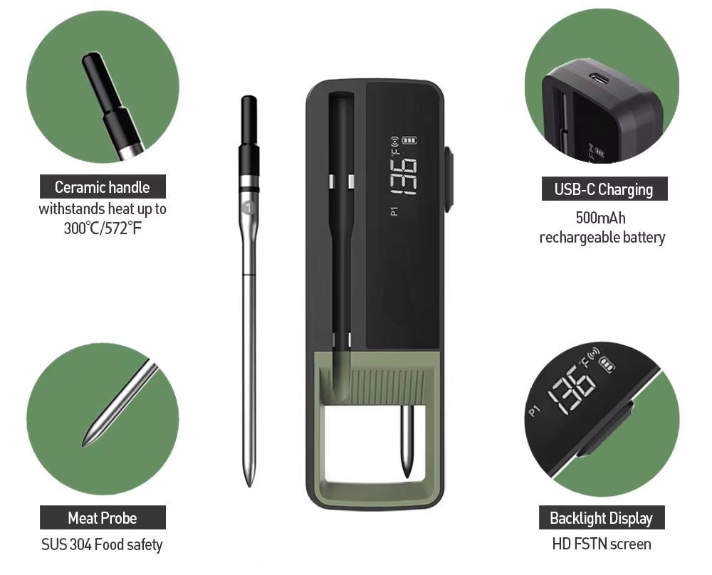 Smart Wireless Long Range Dual Probe Meat Thermometer - Digital BBQ Grill Cooking Thermometer for Smoker, Oven, Kitchen & Outdoor Grilling - Perfect for Steak, Turkey, Chicken & More