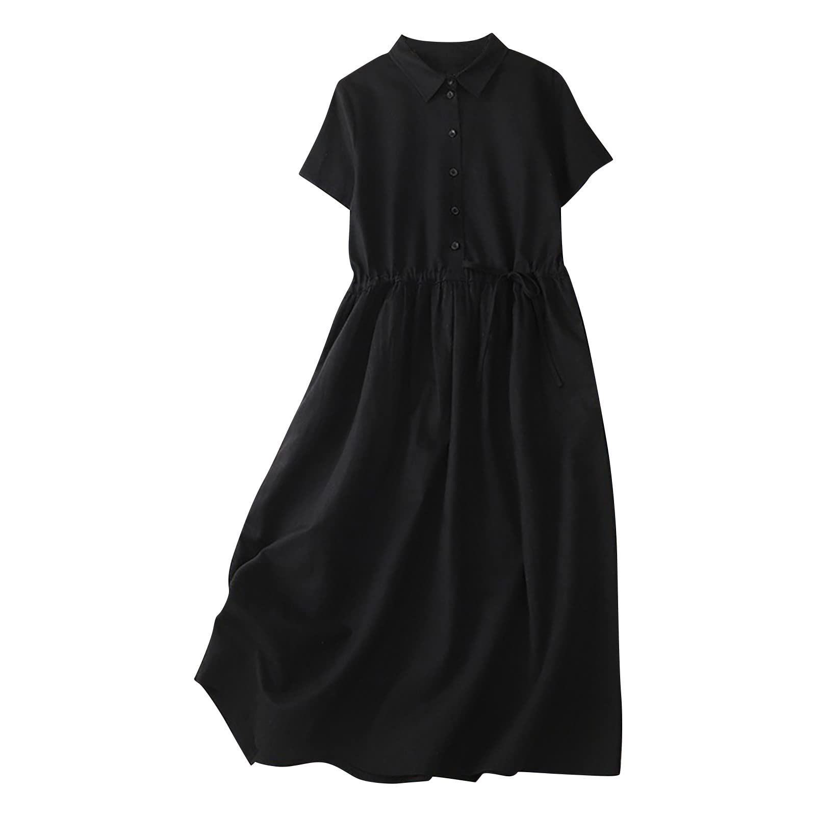 Women's Casual Cotton Linen Dress - Summer Short Sleeve Button Down Shirt Dress with Lapel Neckline | Perfect for Beach Outings, Brunch Dates & Summer Vacations