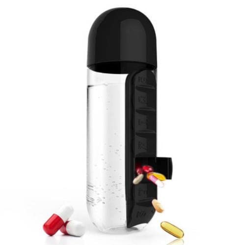 Portable Pill Organizer Water Bottle with Vitamin Storage - Daily Medication & Supplement Reminder for Travel, Gym, and Work