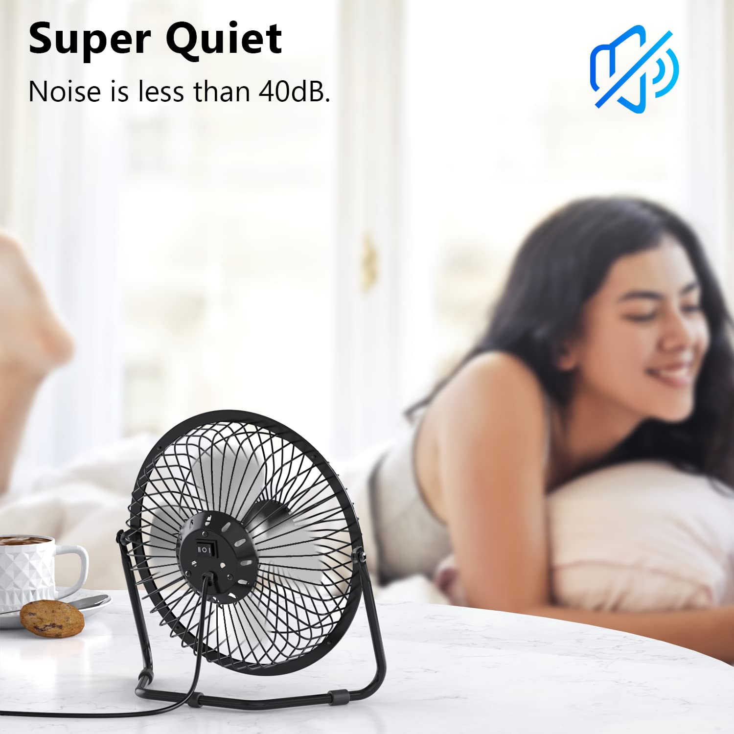 Zuvas 4 Inch USB Desk Fan - Quiet Small Portable Table Fan with 360° Rotation & 2 Speed Settings - Mini Personal Cooling Fan for Home, Office, Bedroom, Travel, Camping - Perfect for Work Desks, Nightstands, and Outdoor Adventures (Black)