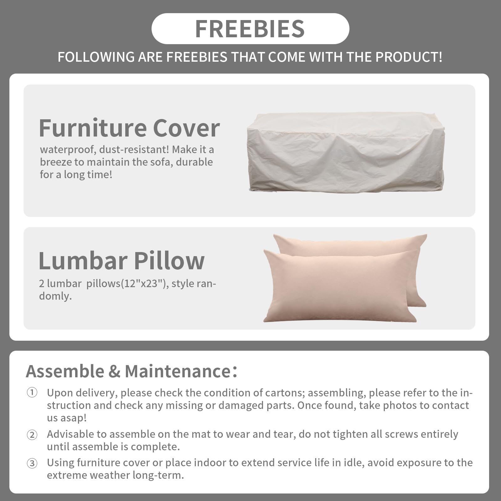 Rattaner 3-Seat Patio Sofa Set - Grey Wicker Outdoor Couch with Deep Seat & High Backrest, Waterproof Cover & Anti-Slip Khaki Cushions - Perfect for Garden, Poolside, and Backyard Relaxation