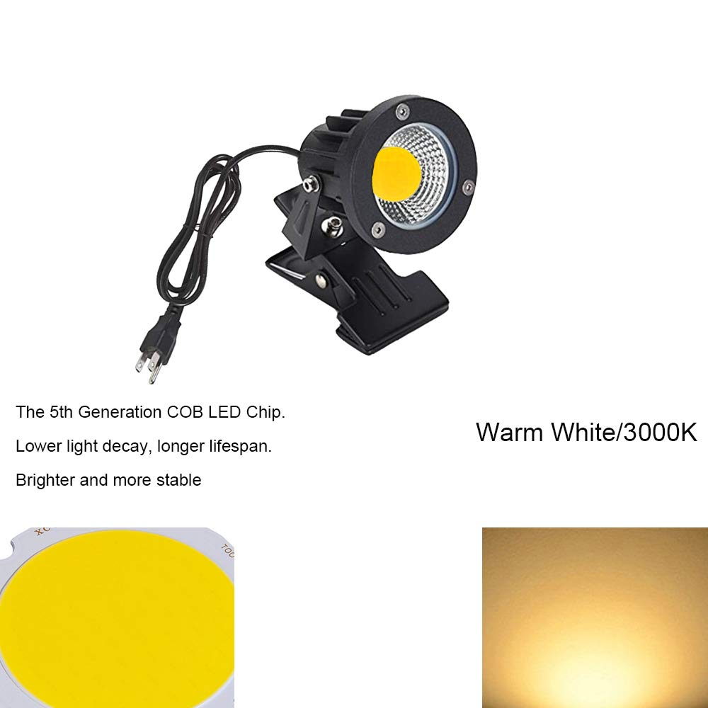 Youngine 5W COB LED Clip Light - IP65 Waterproof Adjustable Desk Spotlight with US Plug - Perfect for Coffee Shops, Flags, and Home Office (Warm White) | Indoor & Outdoor Task Lighting for Reading, Display, and Workspaces