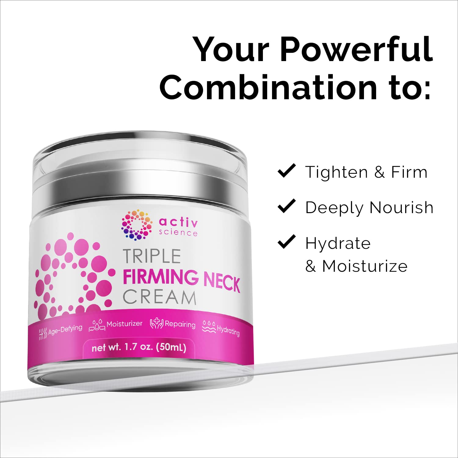ACTIVSCIENCE Neck Firming Cream - Retinol Collagen & Hyaluronic Acid Anti-Aging Face Moisturizer - Day & Night Wrinkle Cream for Hydration & Skin Tightening - Perfect for Daily Skincare Routine & Nighttime Rejuvenation