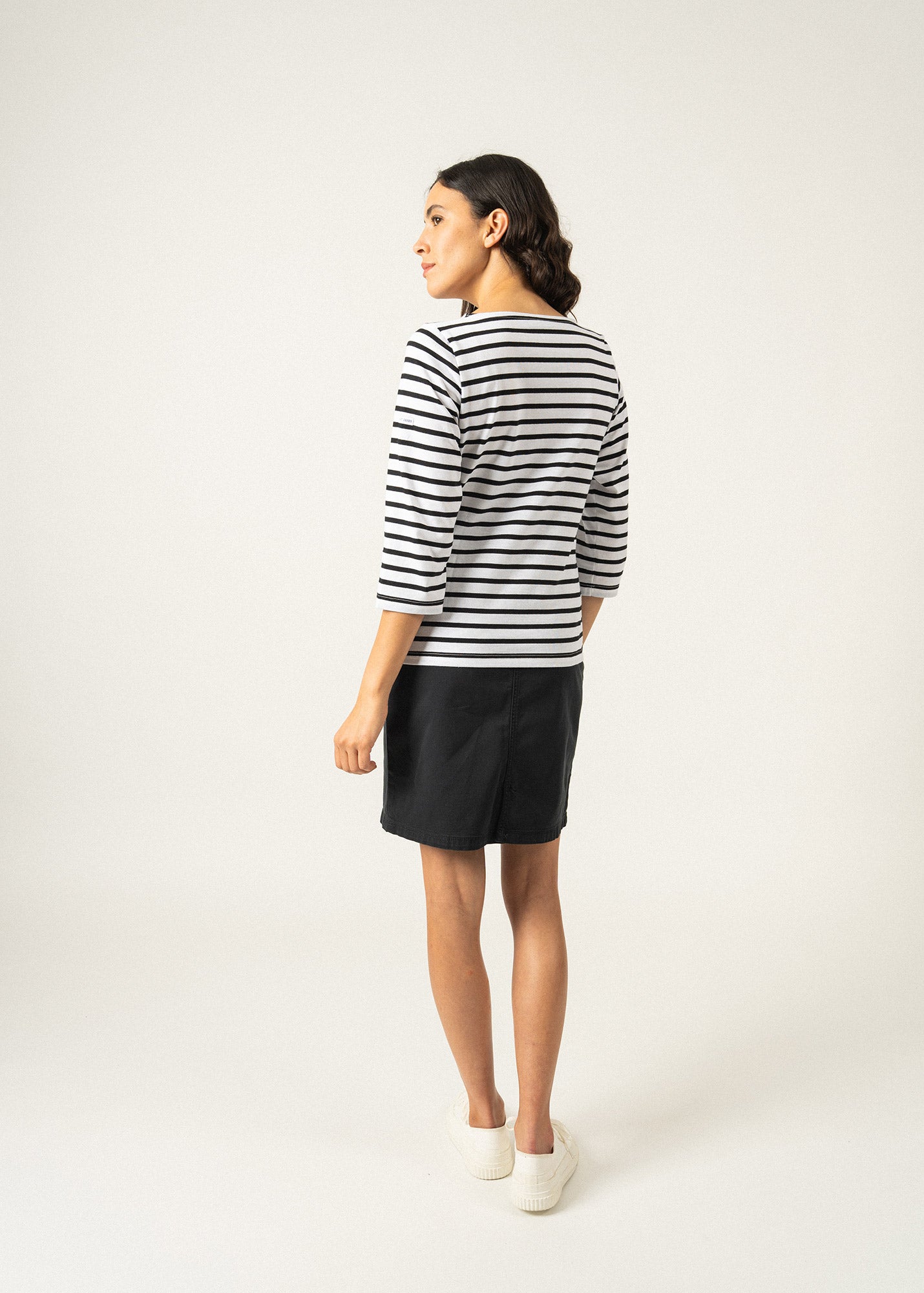 GALATHEE II Women's ¾ Sleeve Breton Striped Shirt - Soft Cotton T-Shirt for Women (White/Black) | Casual Wear, Office Outfit, Weekend Style